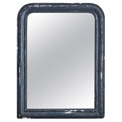 Antique French Black Wood Frame Mirror, Early 1900s