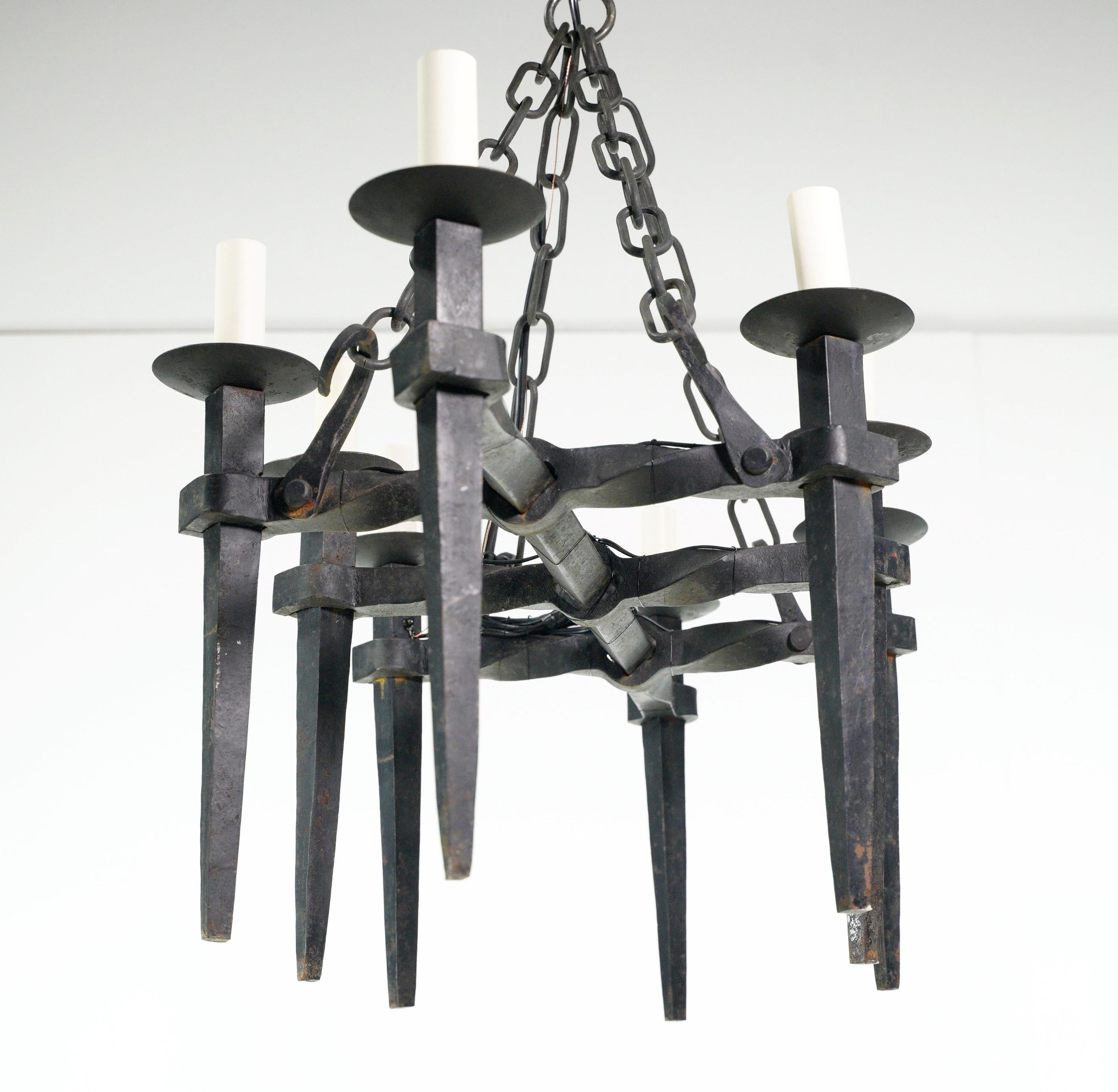 Antique French Black Wrought Iron 8 Arm Chandelier For Sale 11