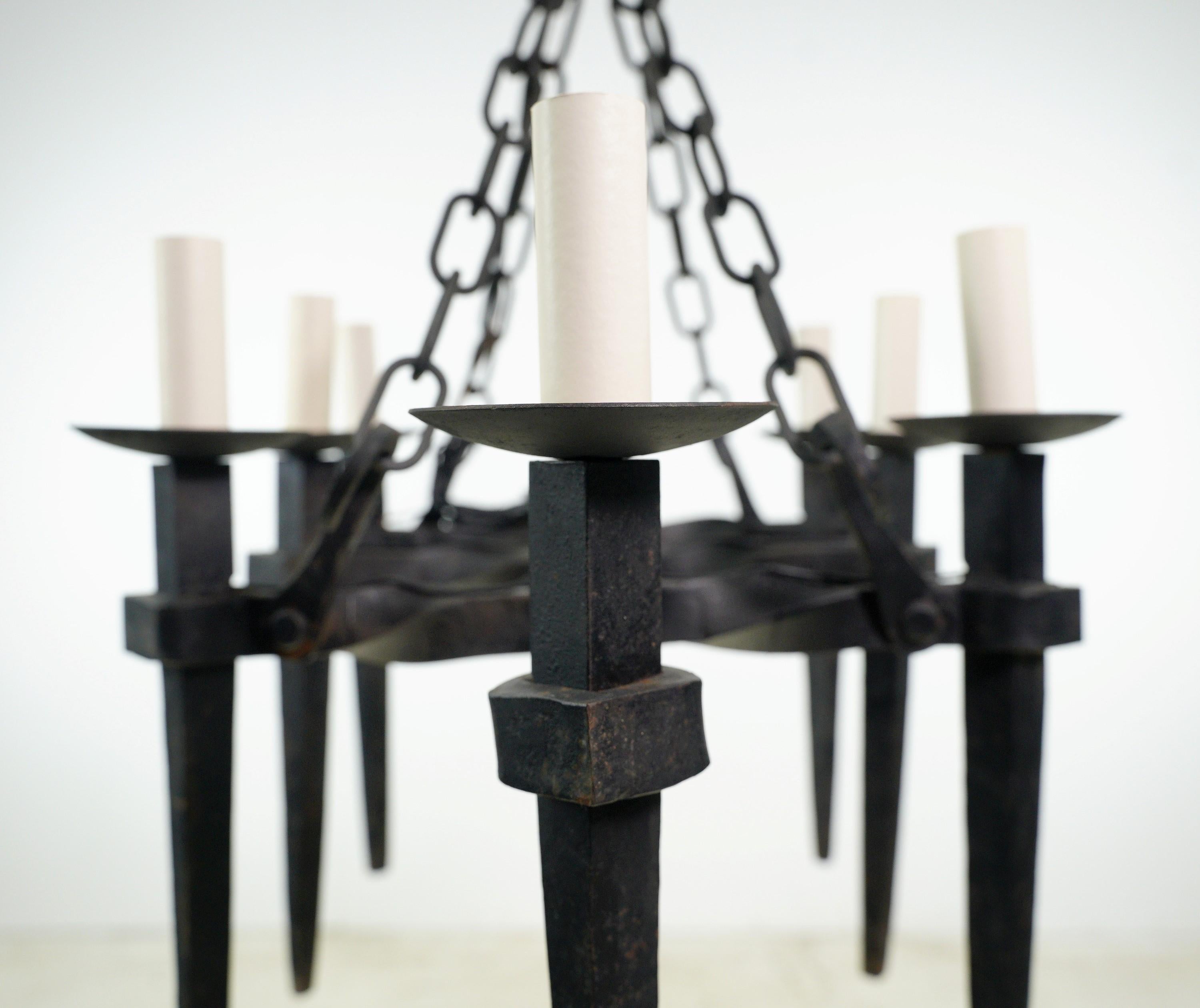 Antique French Black Wrought Iron 8 Arm Chandelier For Sale 2