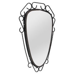 Antique French Black Wrought Iron Wall Mirror With Patina From The 60s