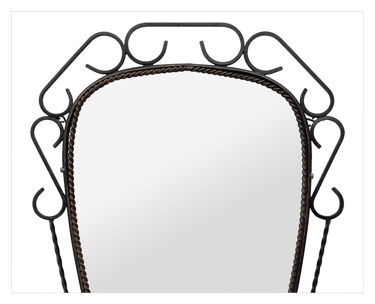 Patinated Antique French Black Wrought Iron Wall Mirror With Patina From The 60s For Sale