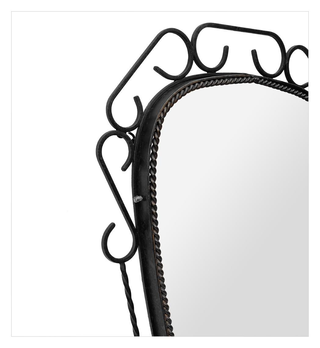 Antique French Black Wrought Iron Wall Mirror With Patina From The 60s In Good Condition For Sale In Paris, FR