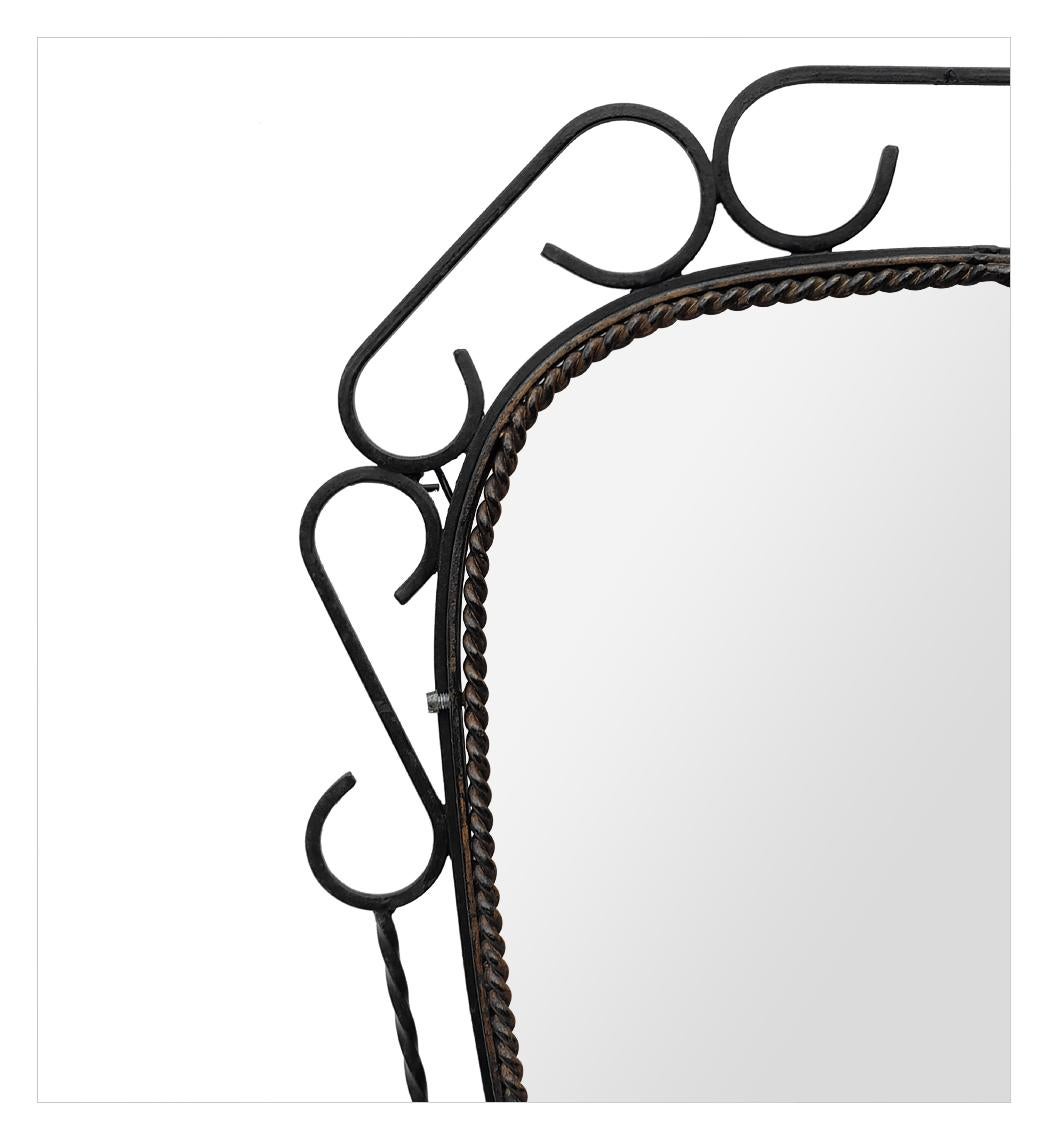 Mid-20th Century Antique French Black Wrought Iron Wall Mirror With Patina From The 60s For Sale