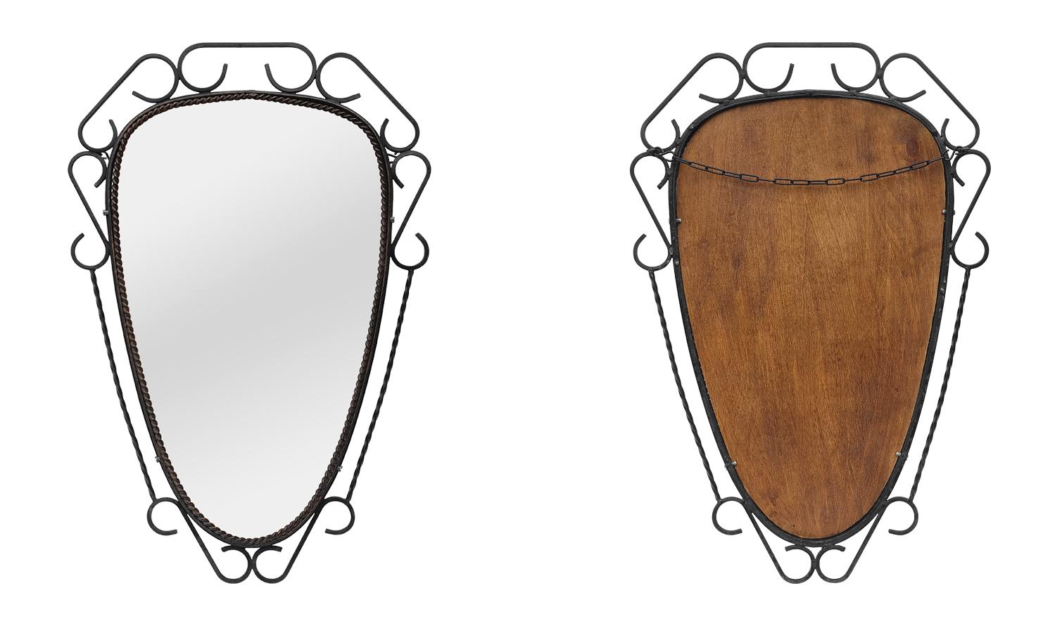 Antique French Black Wrought Iron Wall Mirror With Patina From The 60s For Sale 3