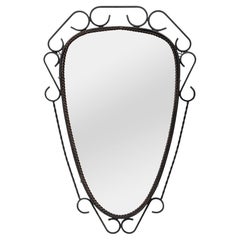 Antique French Black Wrought Iron Wall Mirror With Patina From The 60s