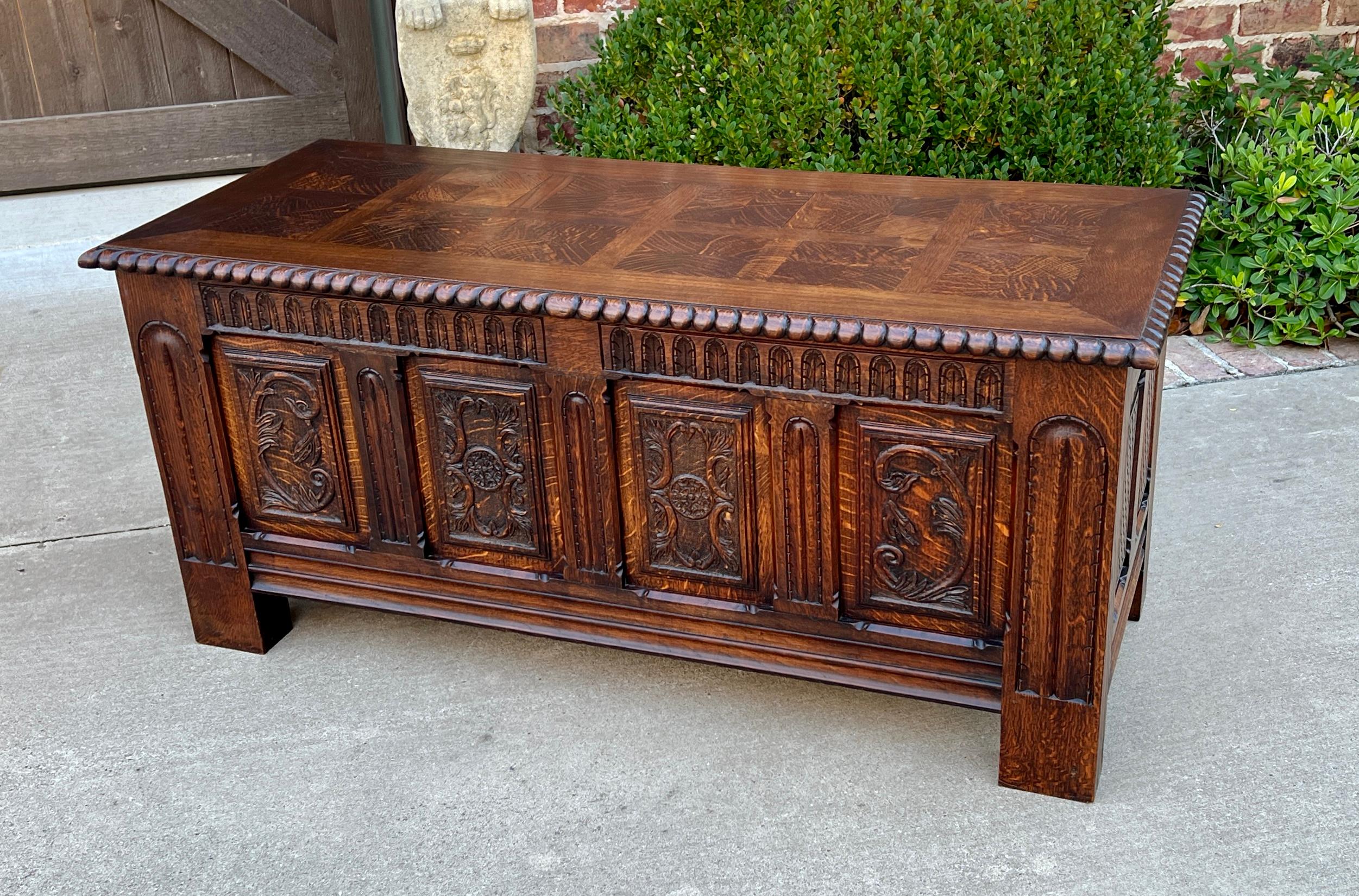Renaissance Revival Antique French Blanket Box Chest Trunk Coffee Table Storage Chest Coffer Oak