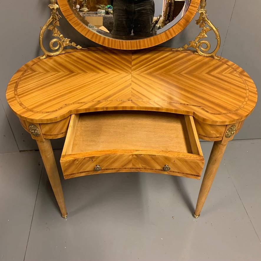 Veneer Antique French Bleached Mahogany Kidney Shape Dressing Table with Sconces For Sale
