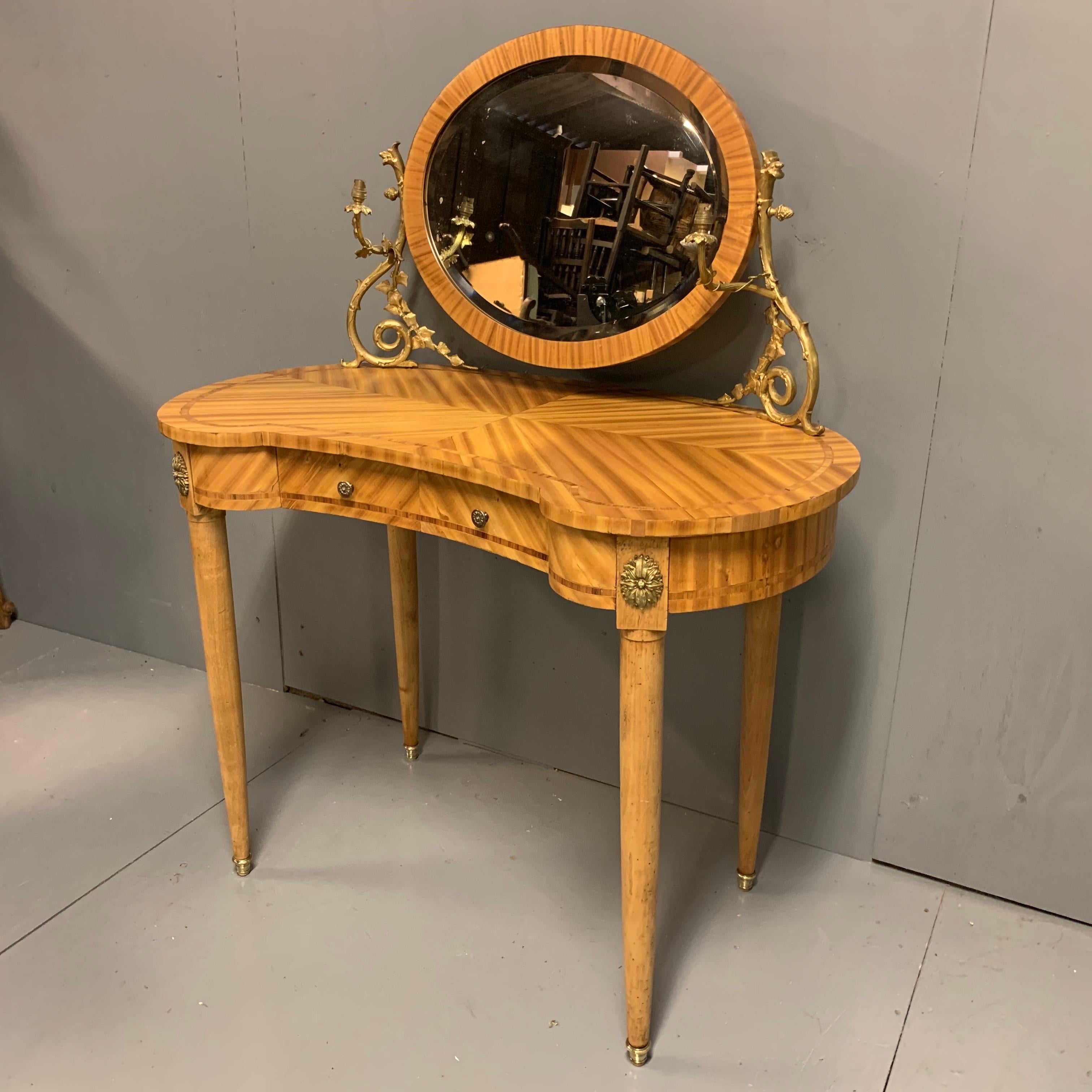 Antique French Bleached Mahogany Kidney Shape Dressing Table with Sconces For Sale 1