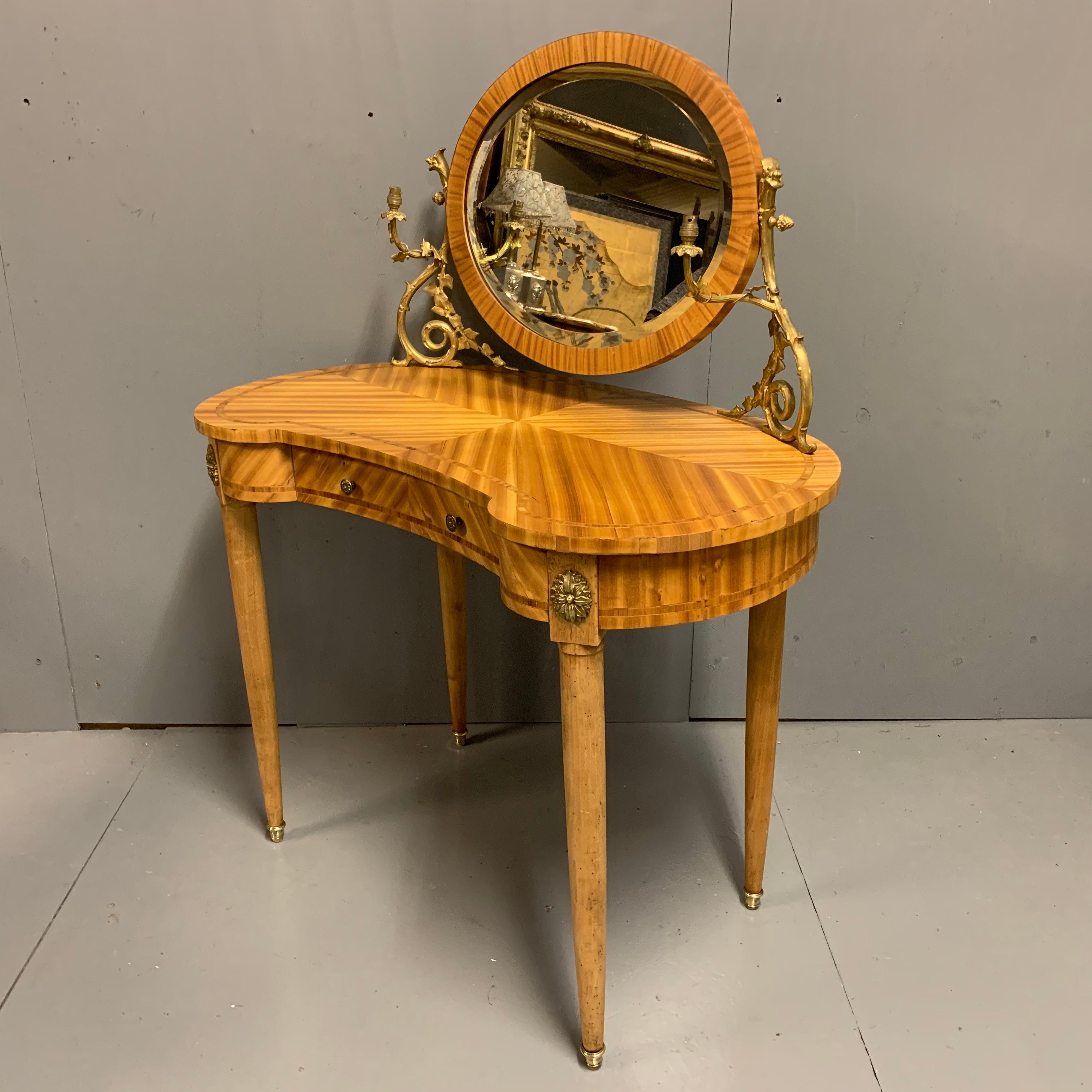 Antique French Bleached Mahogany Kidney Shape Dressing Table with Sconces For Sale 2