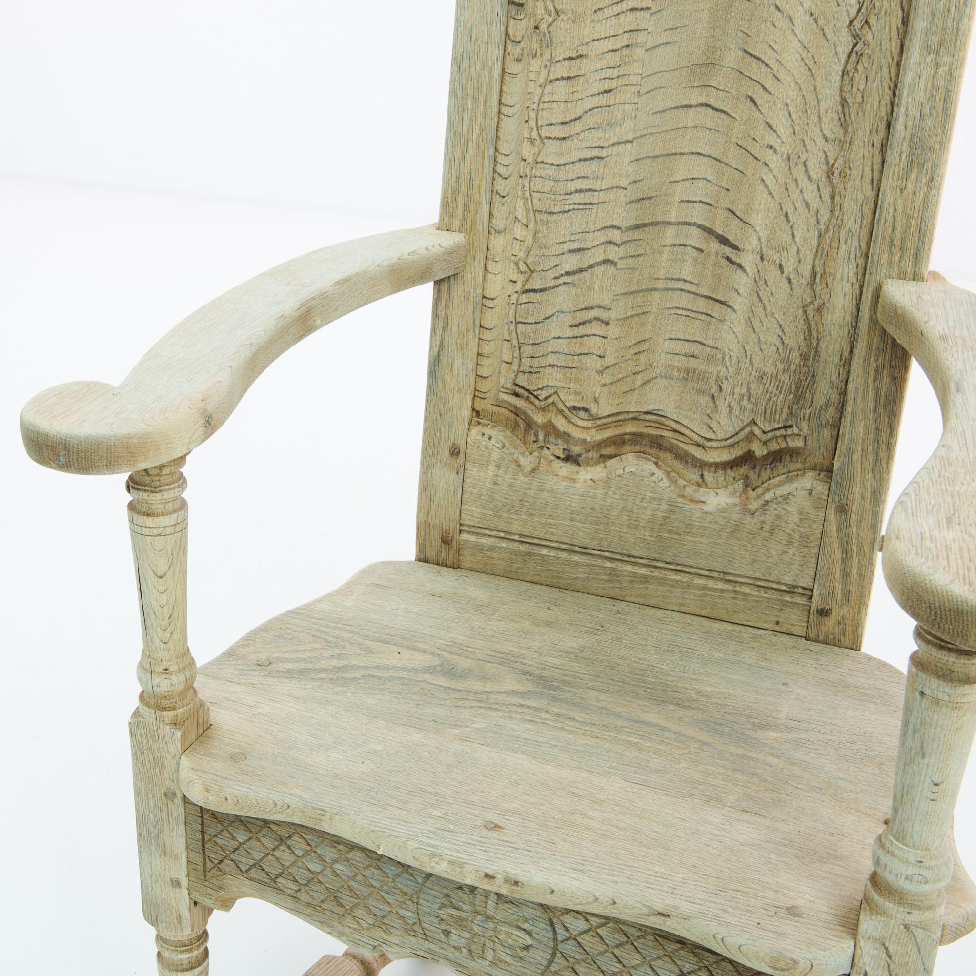 Early 20th Century Antique French Bleached Oak Armchair