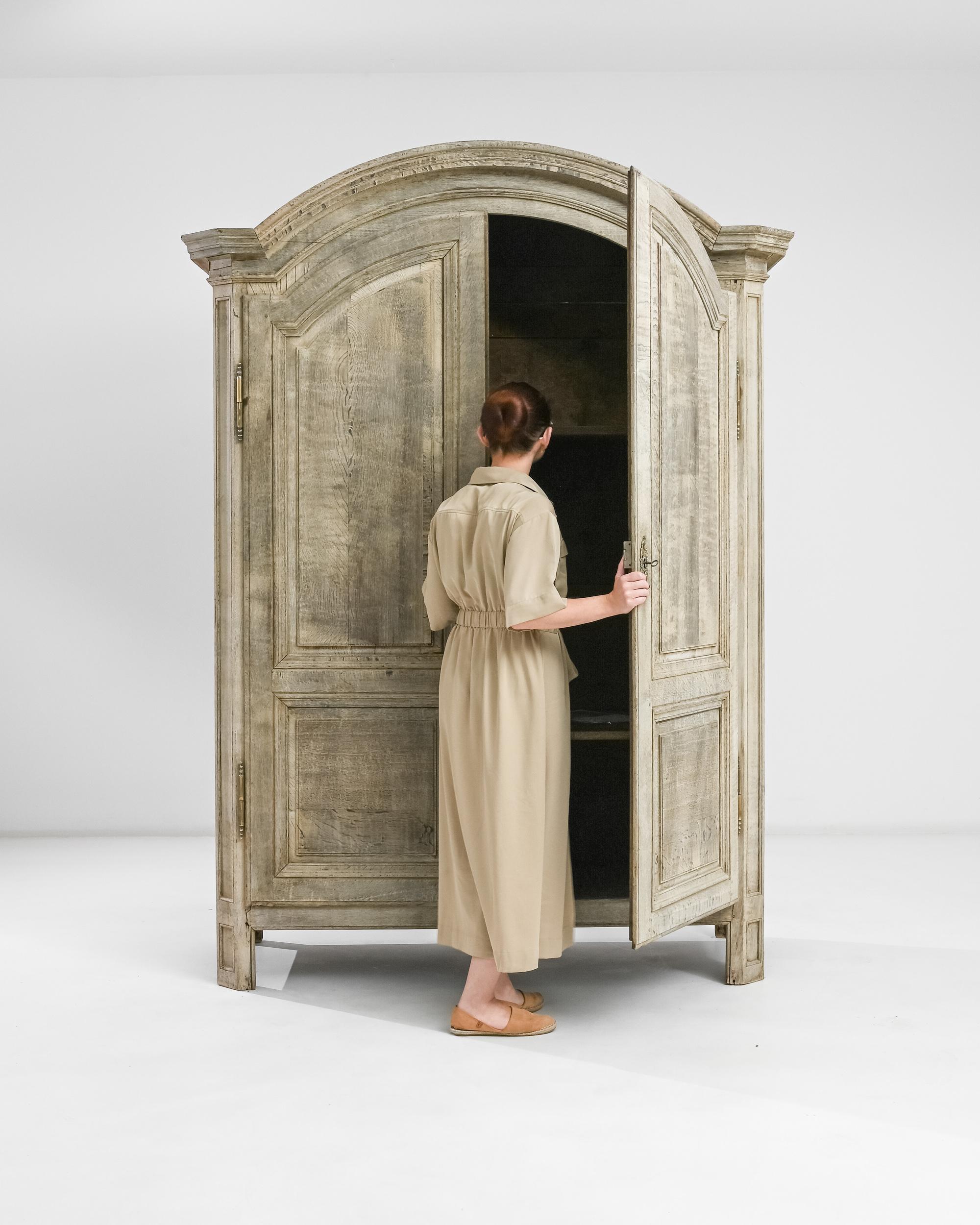French Provincial Antique French Bleached Oak Armoire