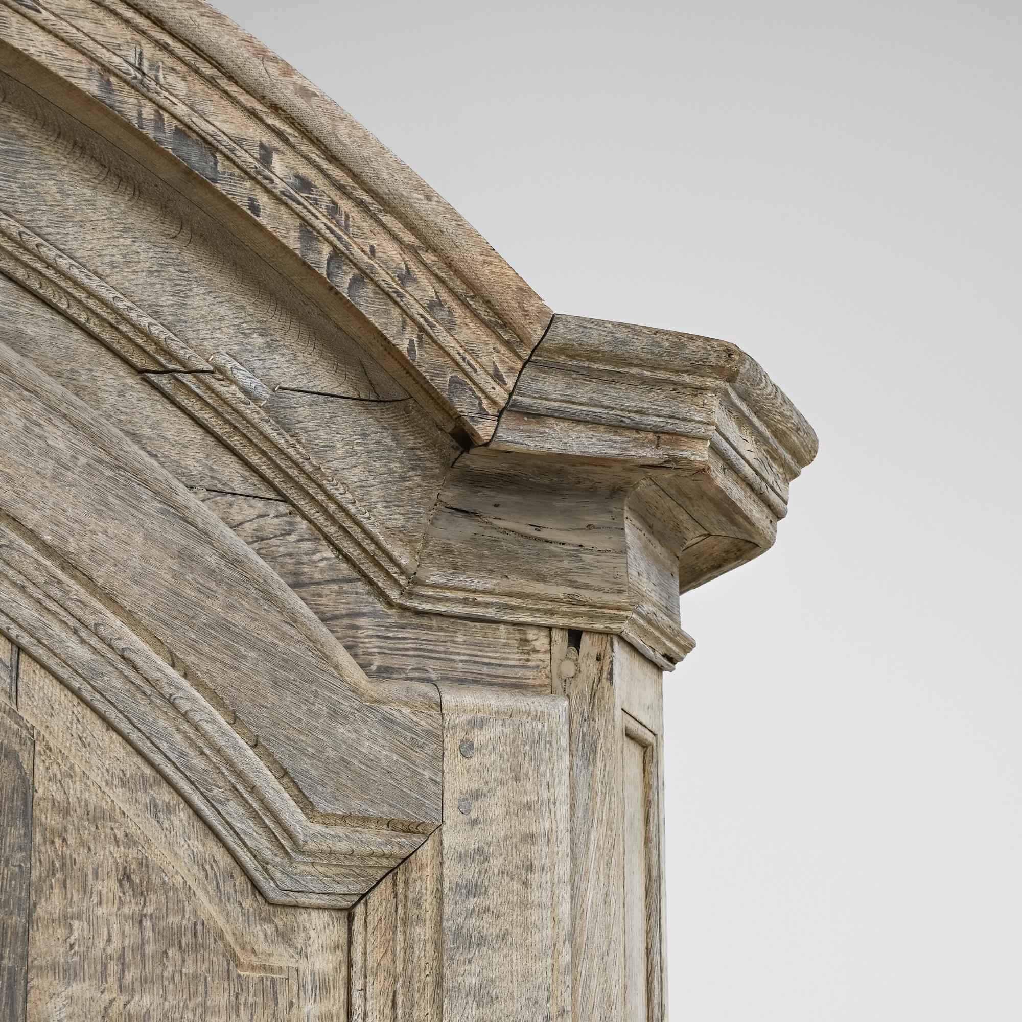 Brass Antique French Bleached Oak Armoire