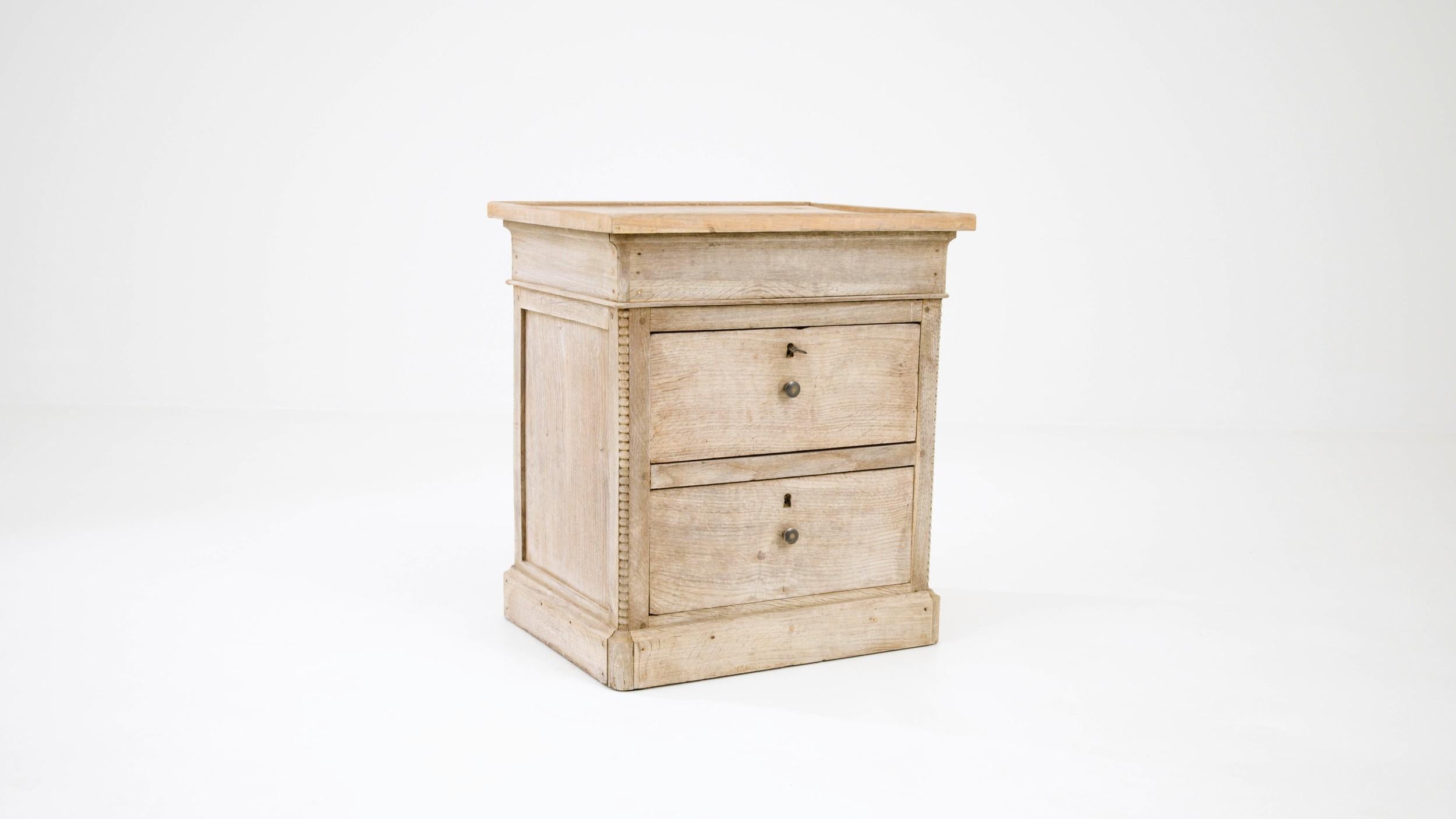 Antique French Bleached Oak Bedside Table 5