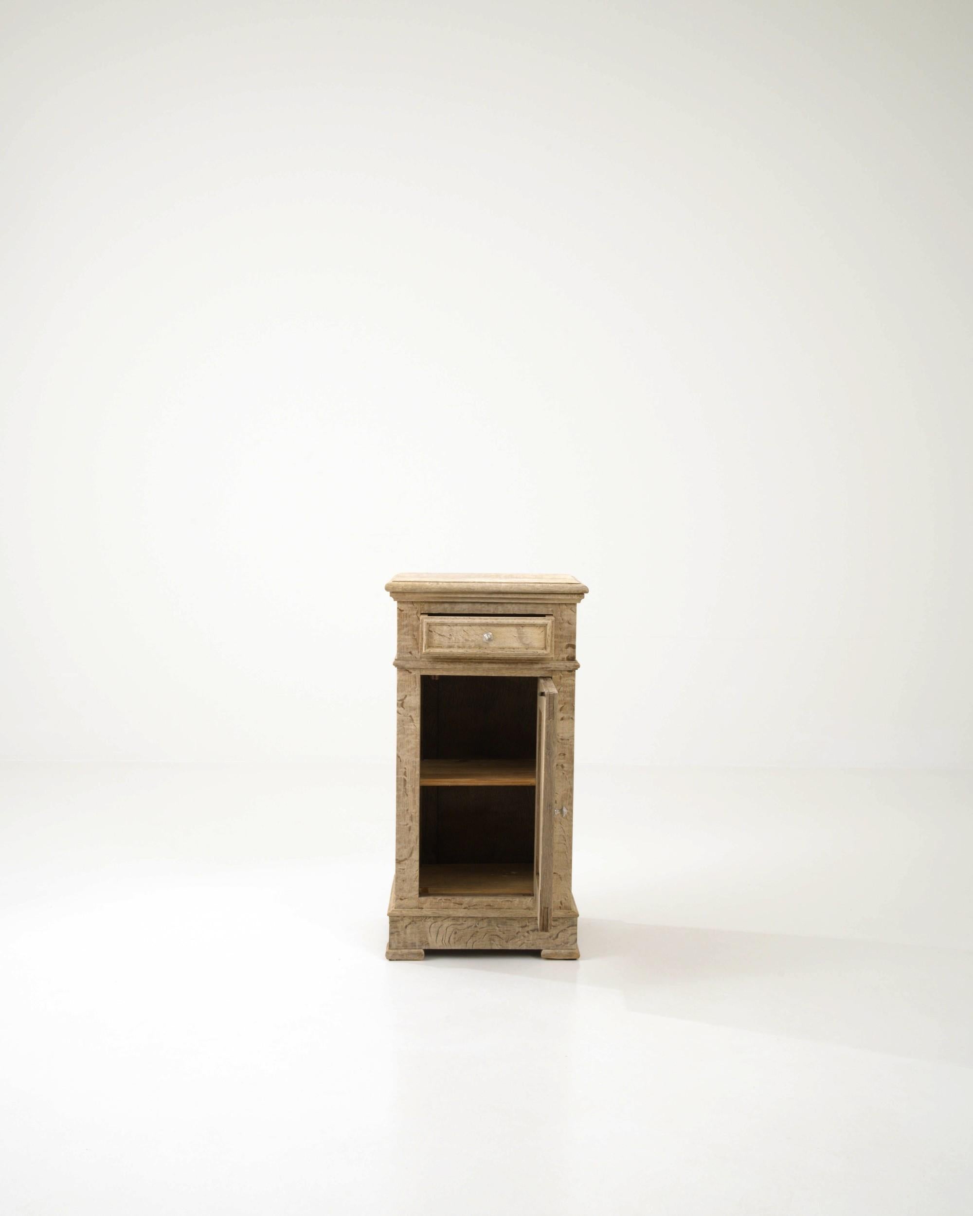 French Provincial Antique French Bleached Oak Bedside Table
