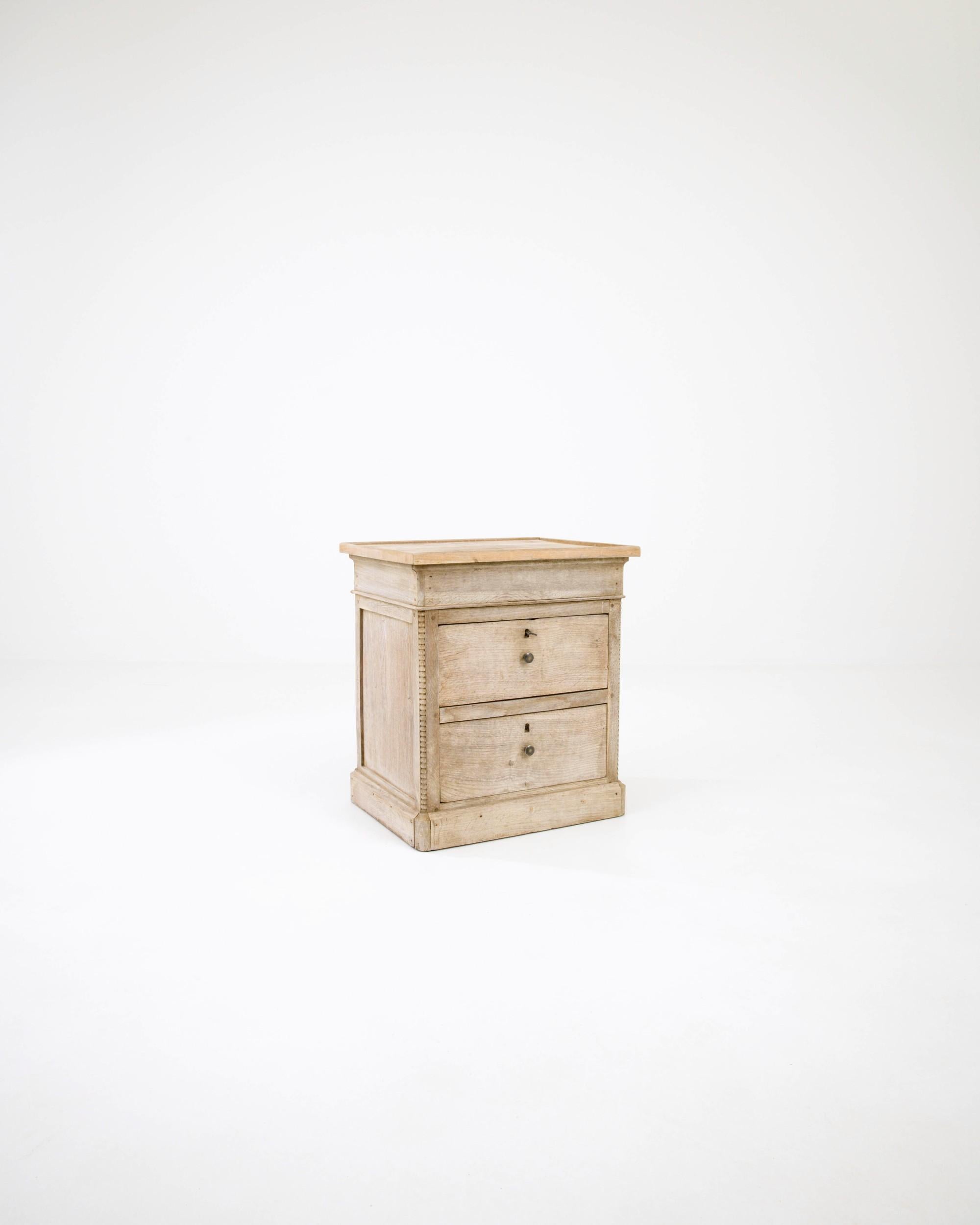 Antique French Bleached Oak Bedside Table 1