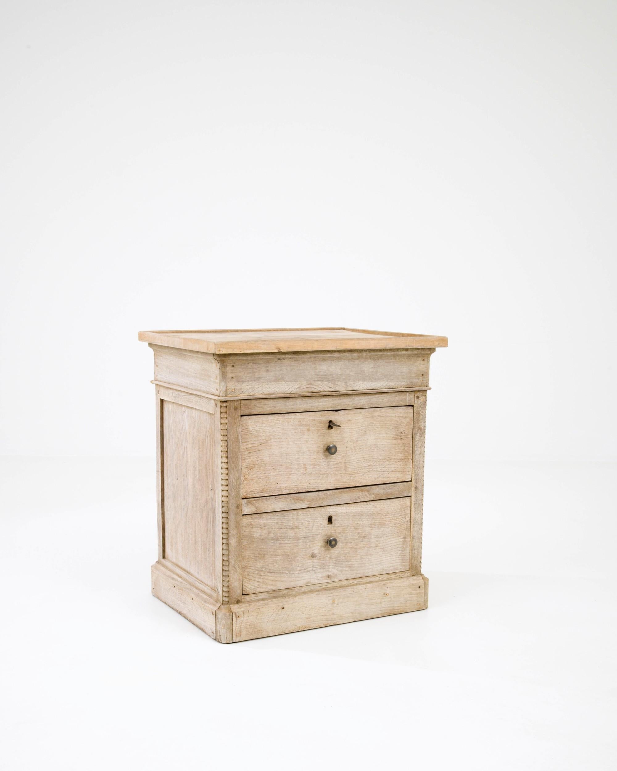 Antique French Bleached Oak Bedside Table 4