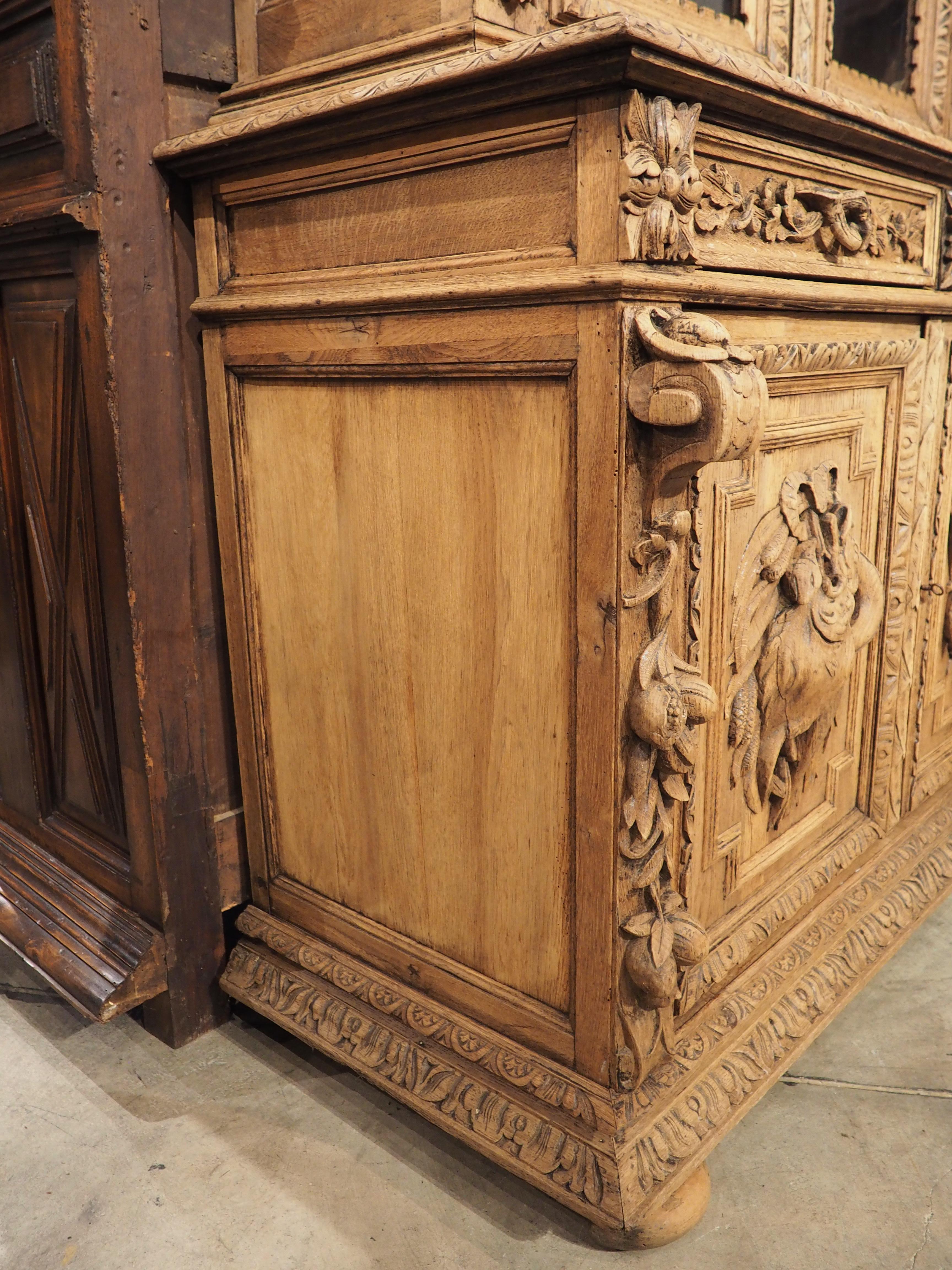 Antique French Bleached Oak Buffet Deux Corps or Bibliotheque de Chasse, C. 1870 9