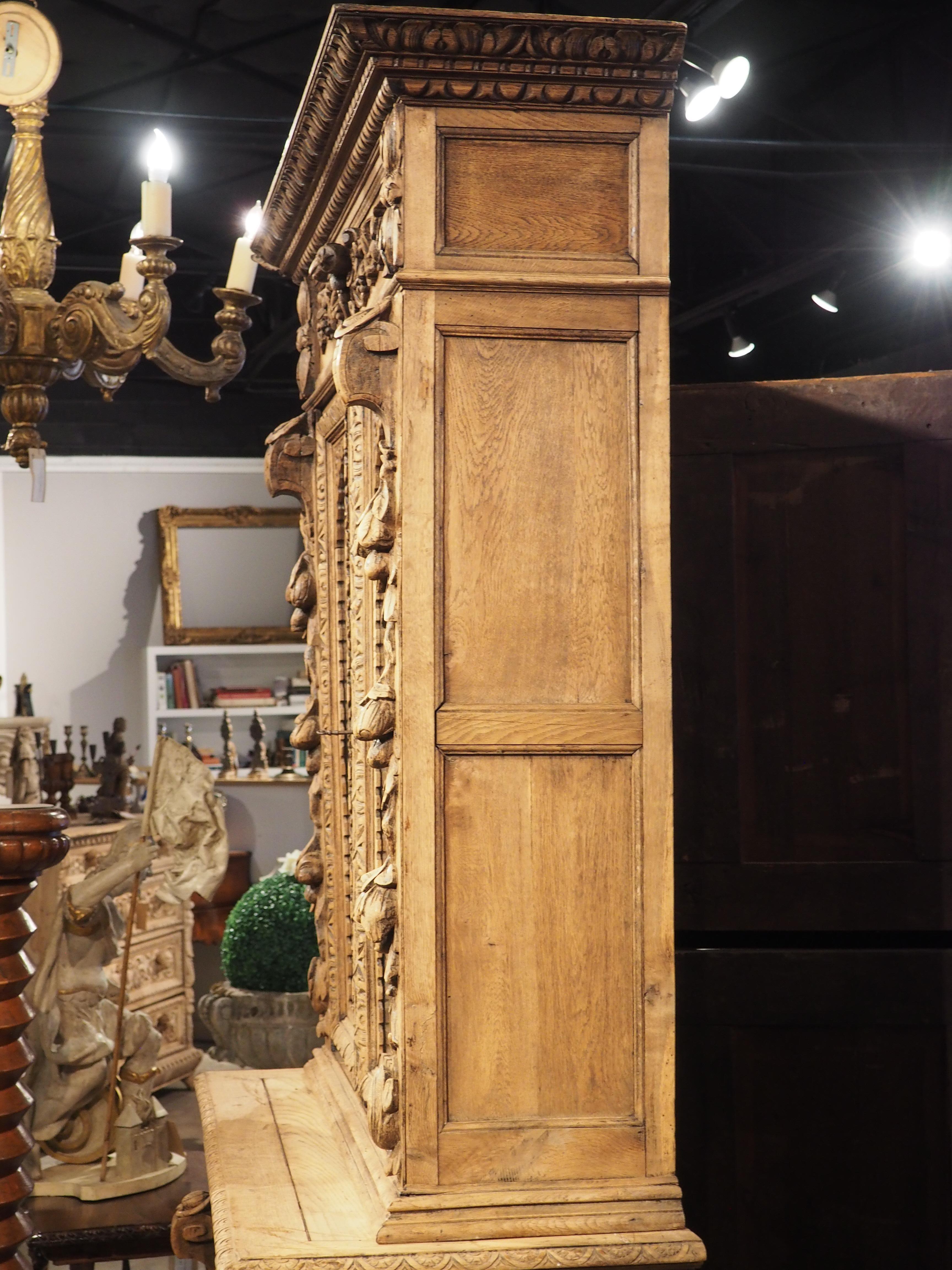 Antique French Bleached Oak Buffet Deux Corps or Bibliotheque de Chasse, C. 1870 14