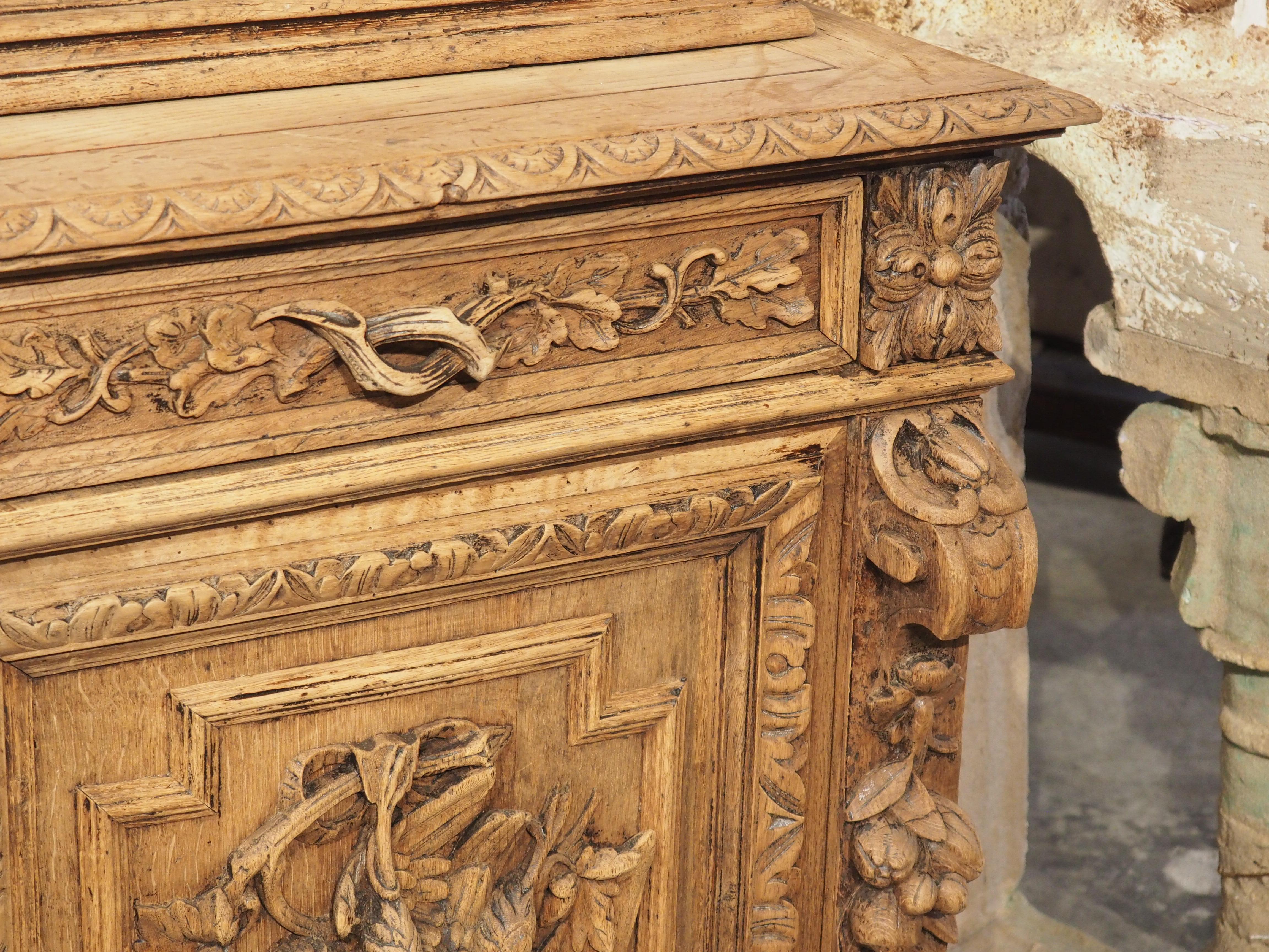 Antique French Bleached Oak Buffet Deux Corps or Bibliotheque de Chasse, C. 1870 1