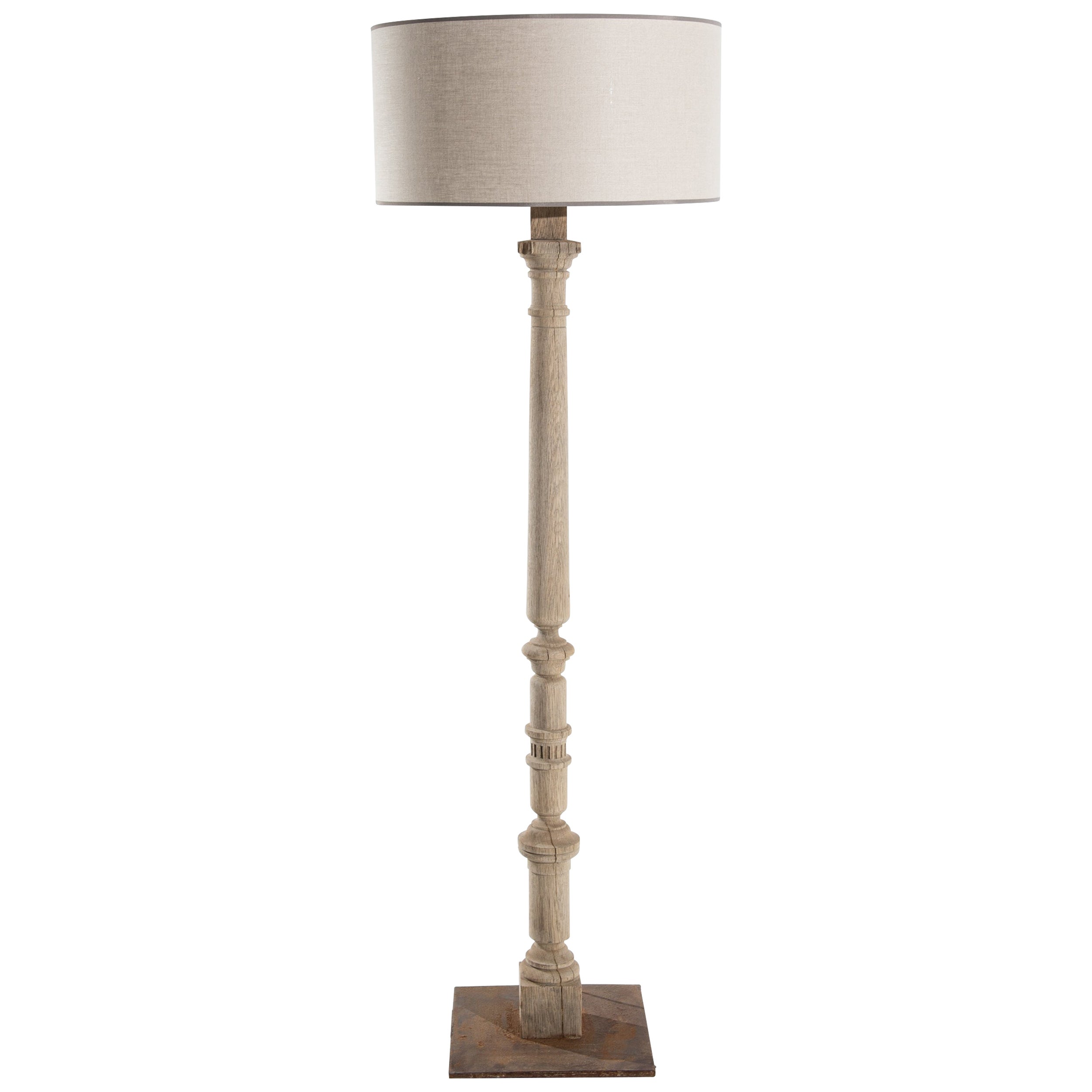 Antique French Bleached Oak Floor Lamp