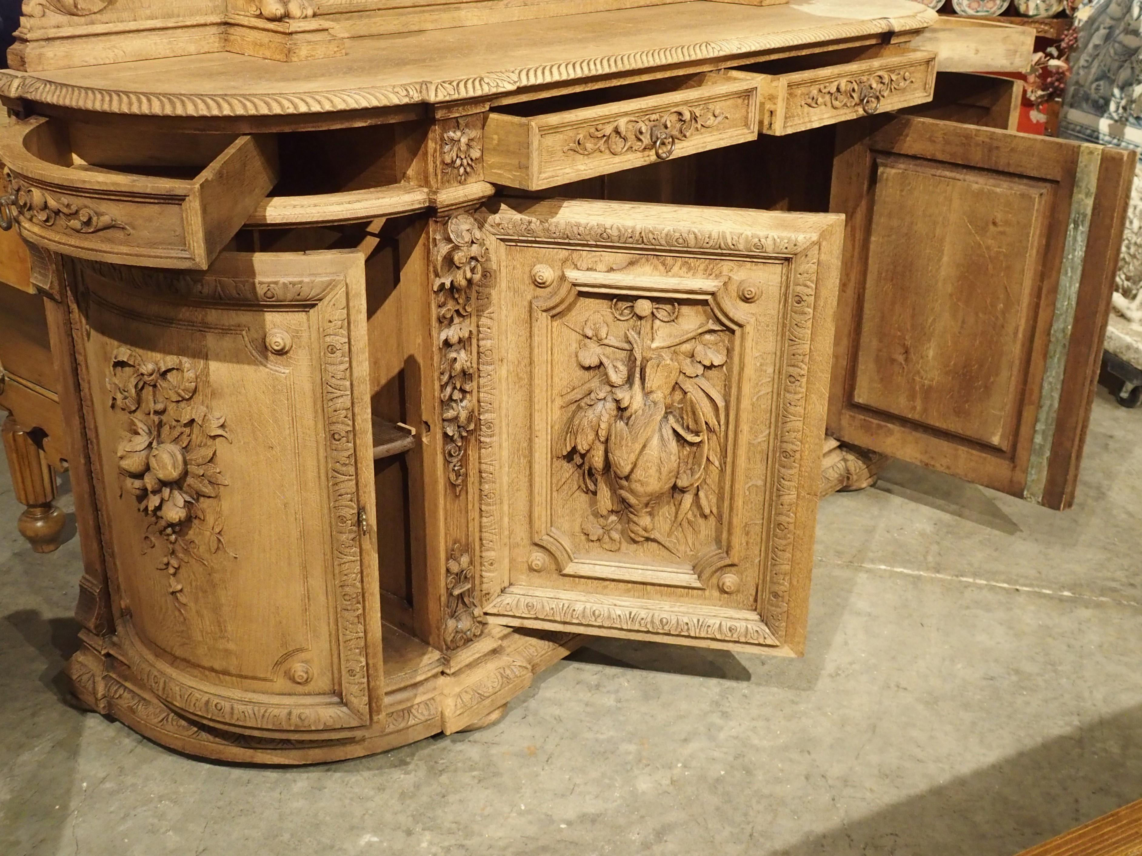 Antique French Bleached Oak Hunt Buffet “St. Hubert”, Circa 1880 In Good Condition For Sale In Dallas, TX