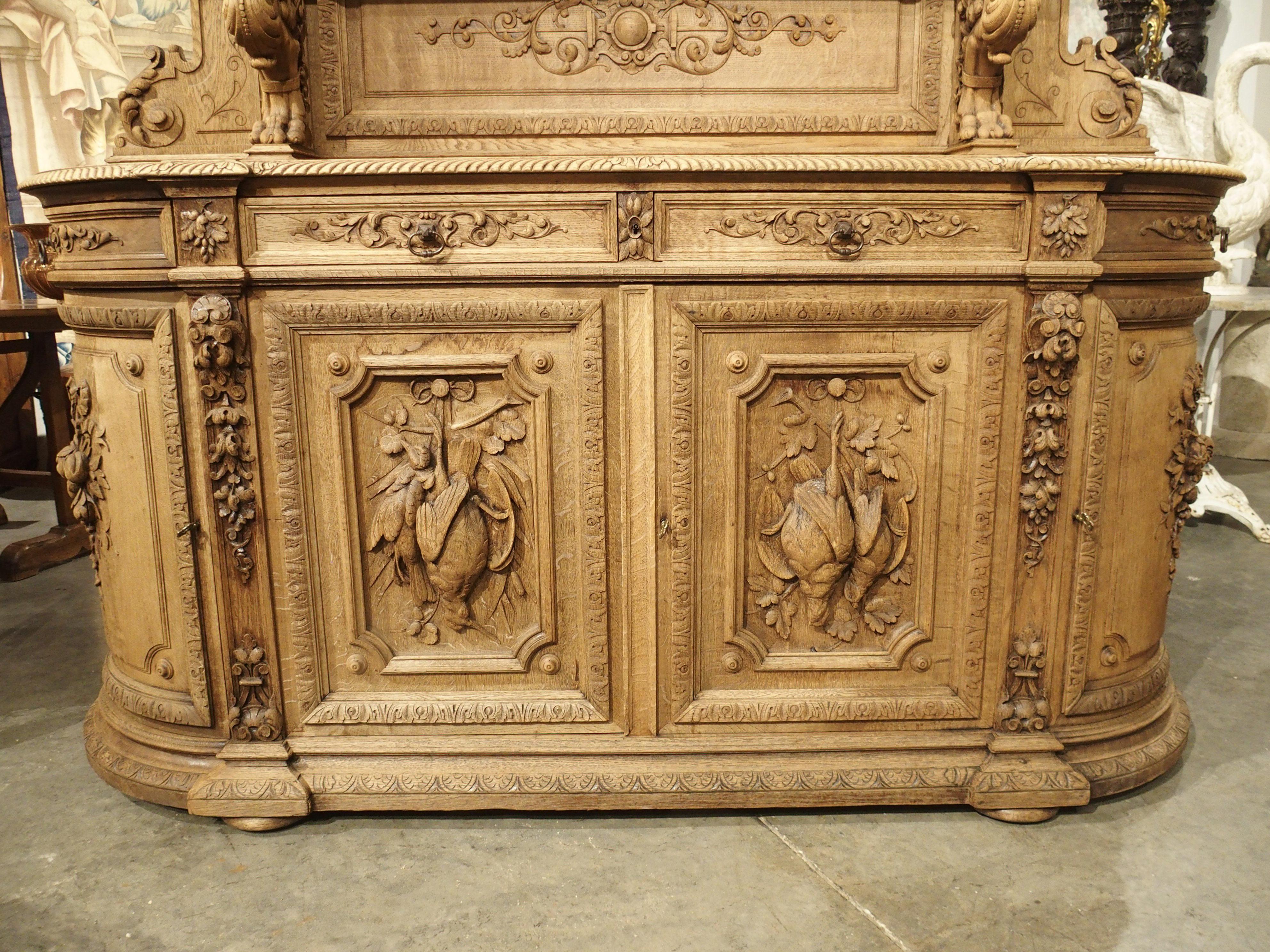 19th Century Antique French Bleached Oak Hunt Buffet “St. Hubert”, Circa 1880 For Sale
