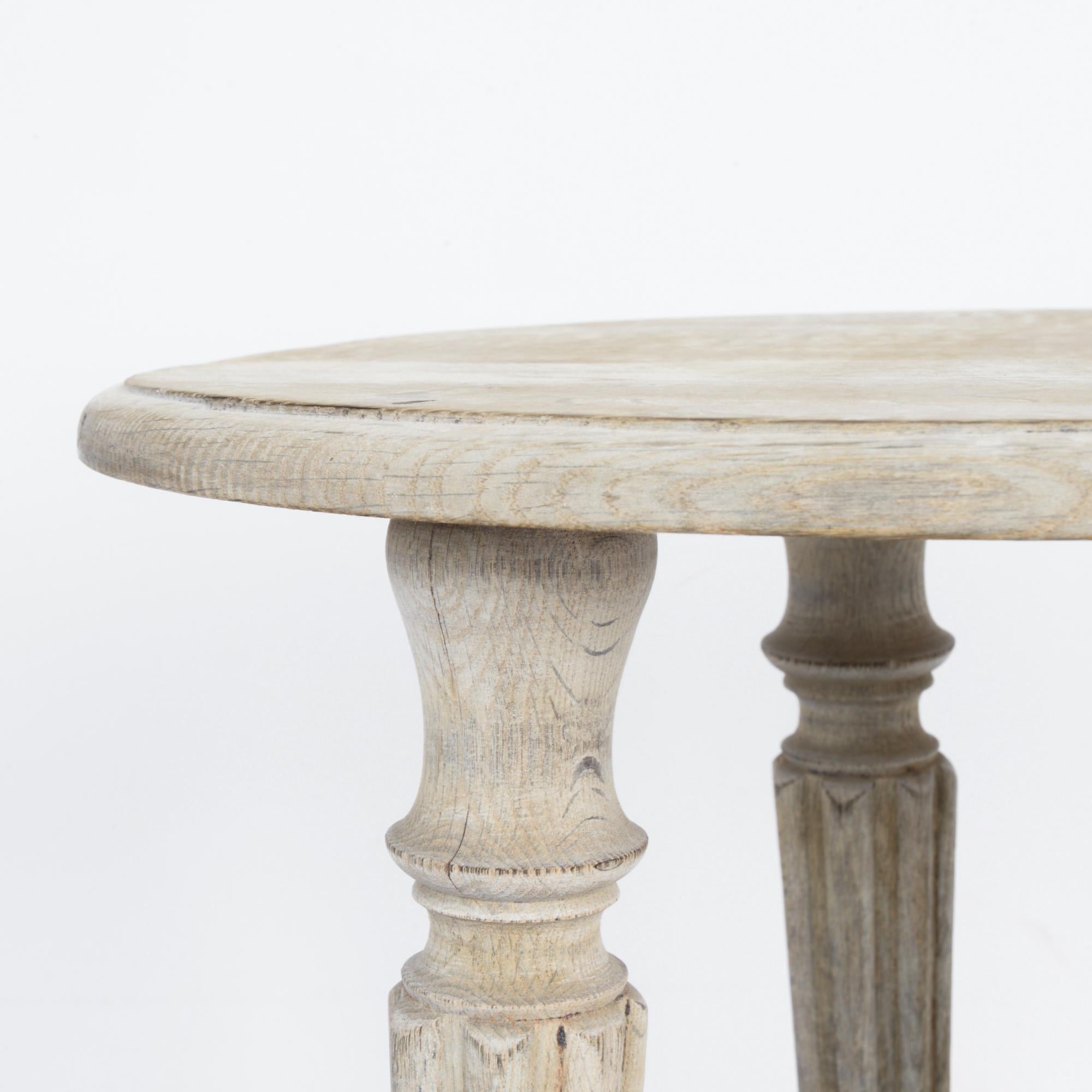 French Provincial Antique French Bleached Oak Round Side Table
