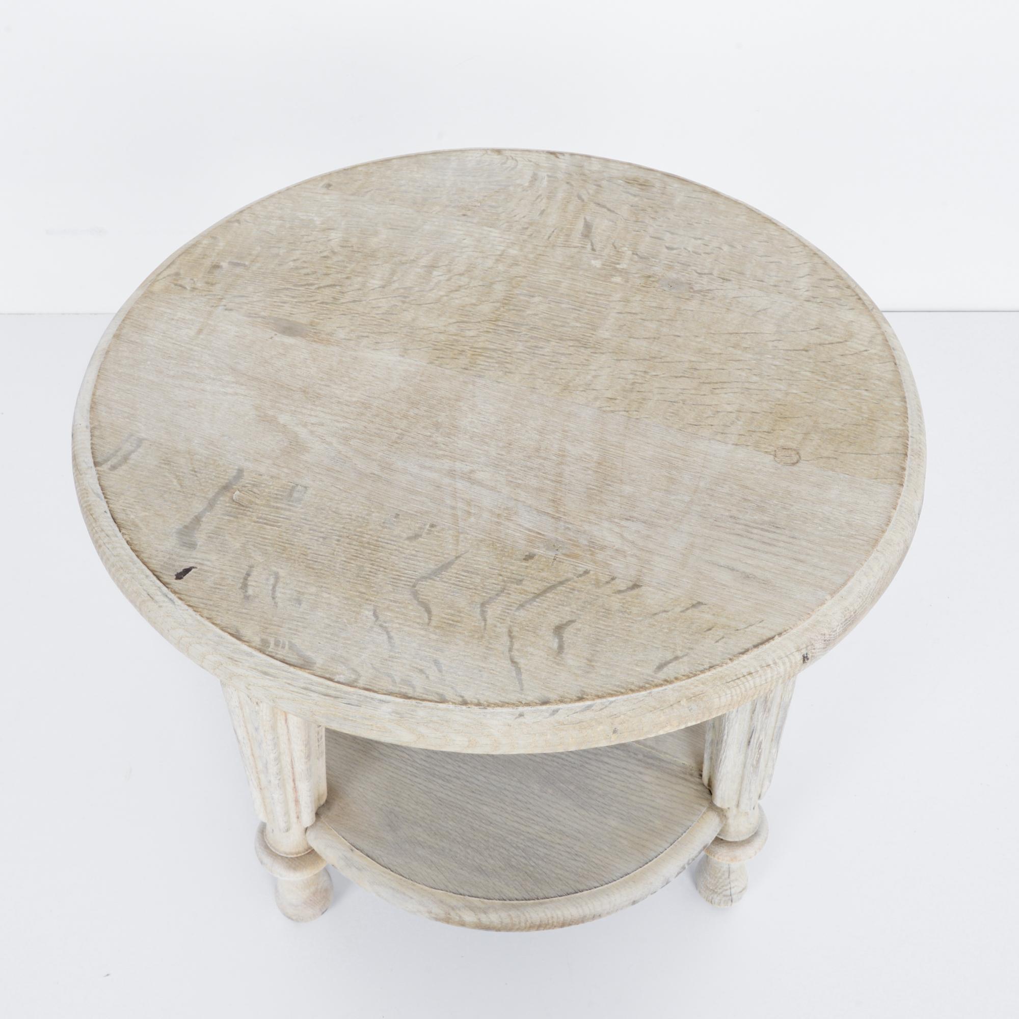 Early 20th Century Antique French Bleached Oak Round Side Table
