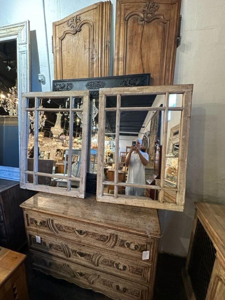 Antique French Bleached Pine Architectural Mirrors In Good Condition For Sale In Dallas, TX