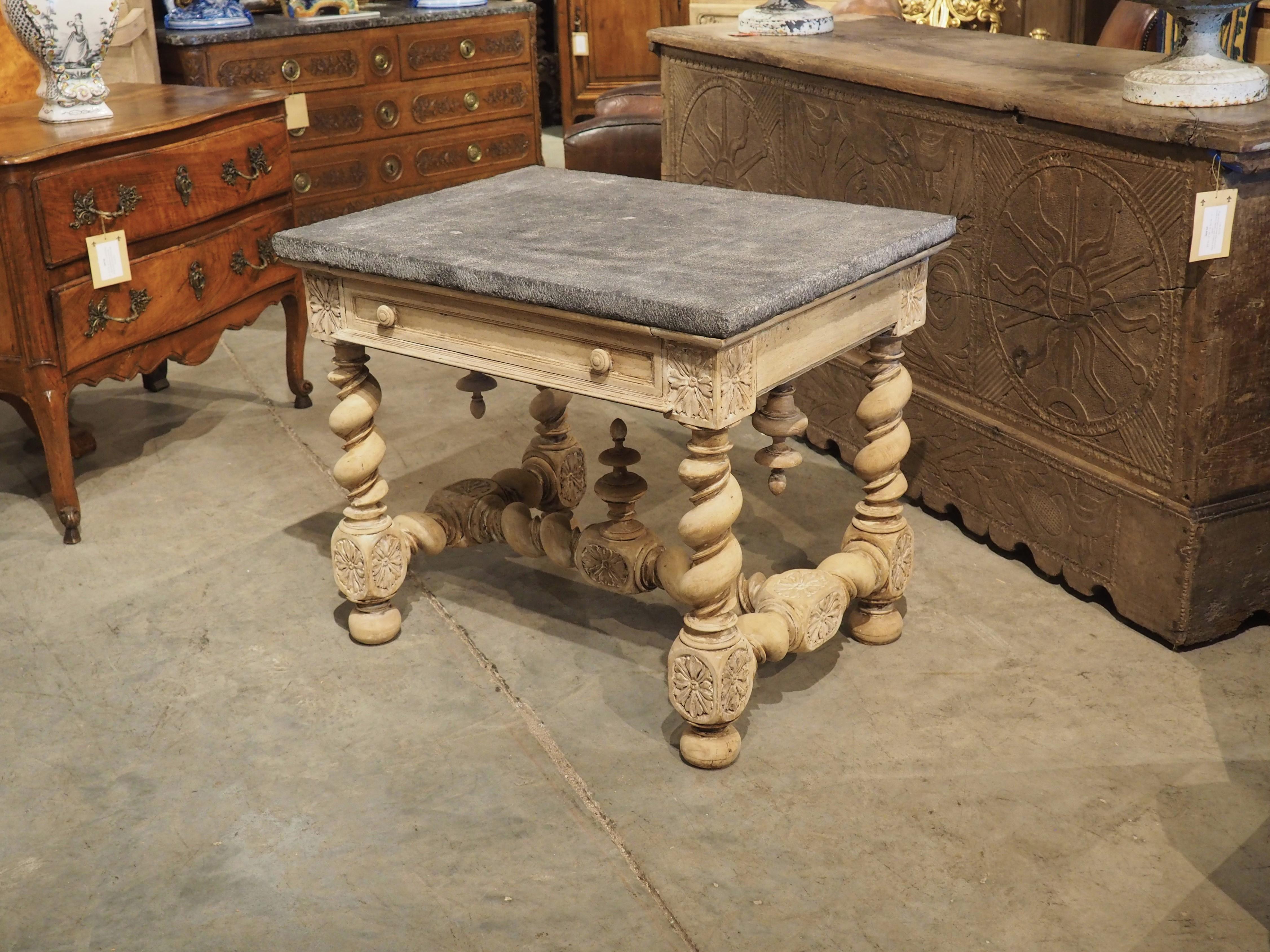 Antique French Bleached Walnut and Bluestone Louis XIII Side Table, 19th Century 12