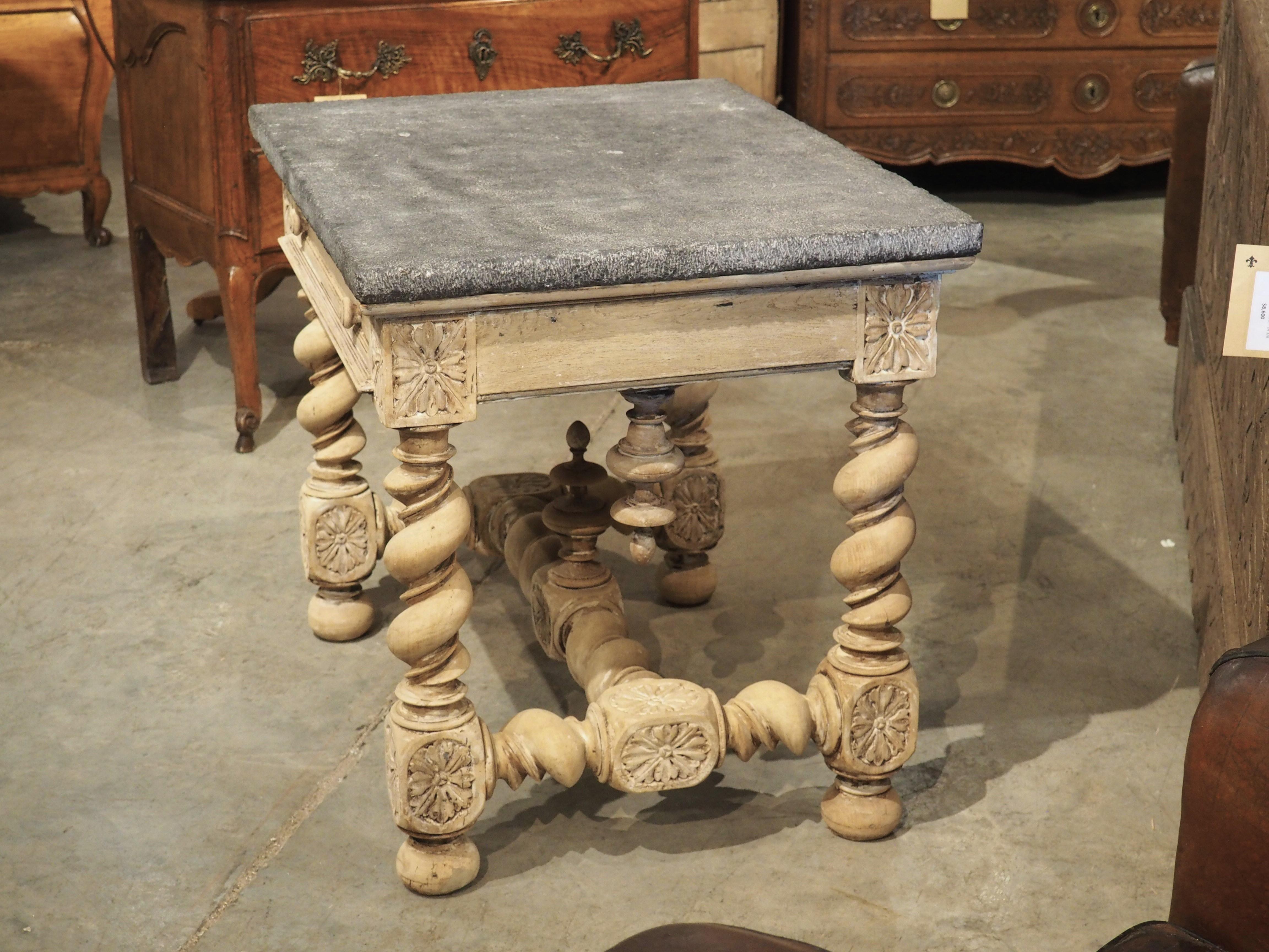 Antique French Bleached Walnut and Bluestone Louis XIII Side Table, 19th Century 13