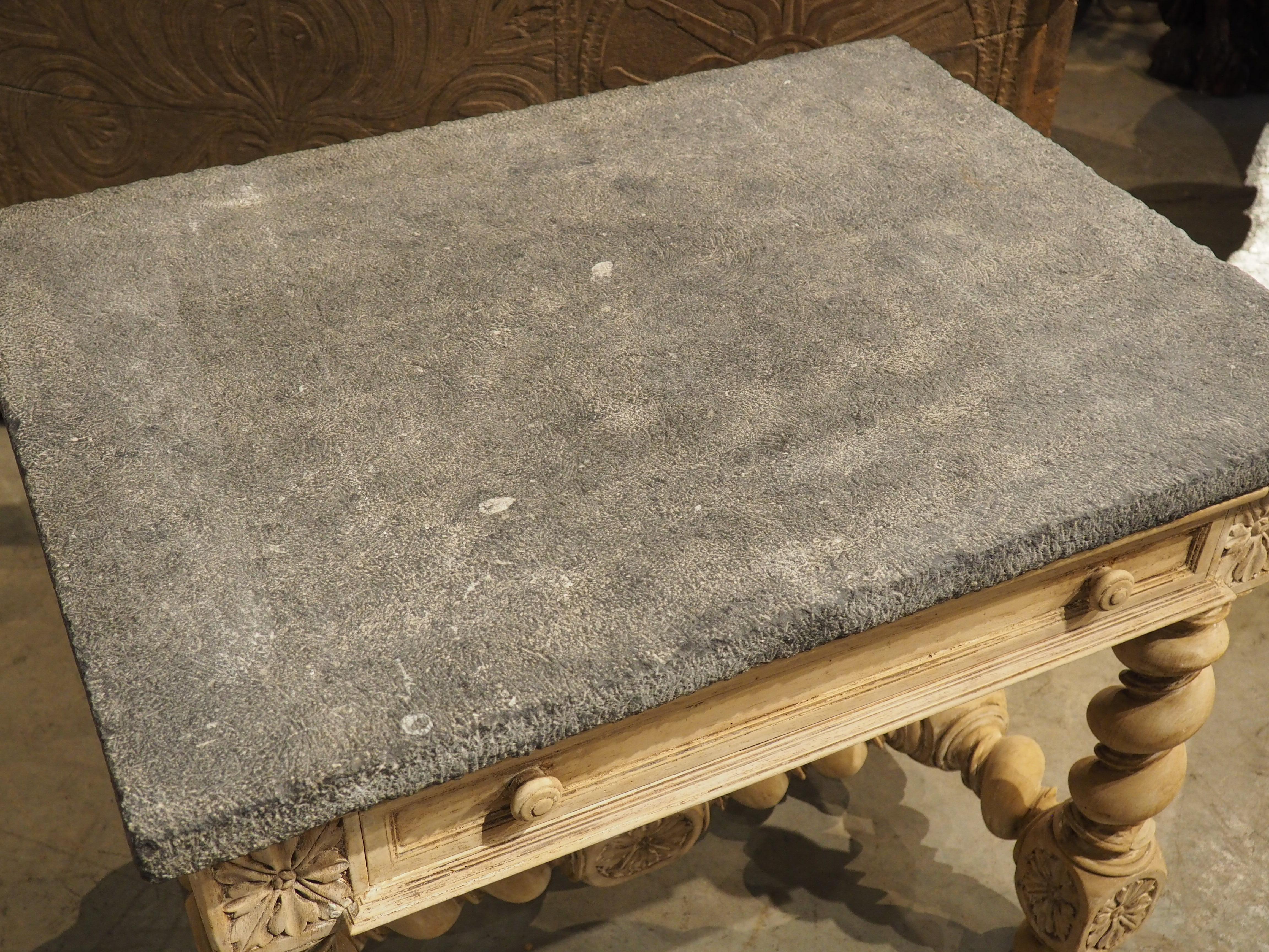 Antique French Bleached Walnut and Bluestone Louis XIII Side Table, 19th Century 5