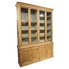 Antique French Bleached Walnut Bibliotheque with Painted Interior, Circa 1900