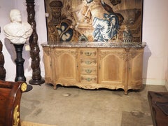 Antique French Bleached Walnut Buffet with Fleur De Pêcher Marble Top, c. 1890