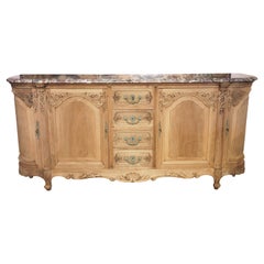 Buffet français ancien en noyer blanchi avec plateau en marbre Fleur De Pcher, vers 1890