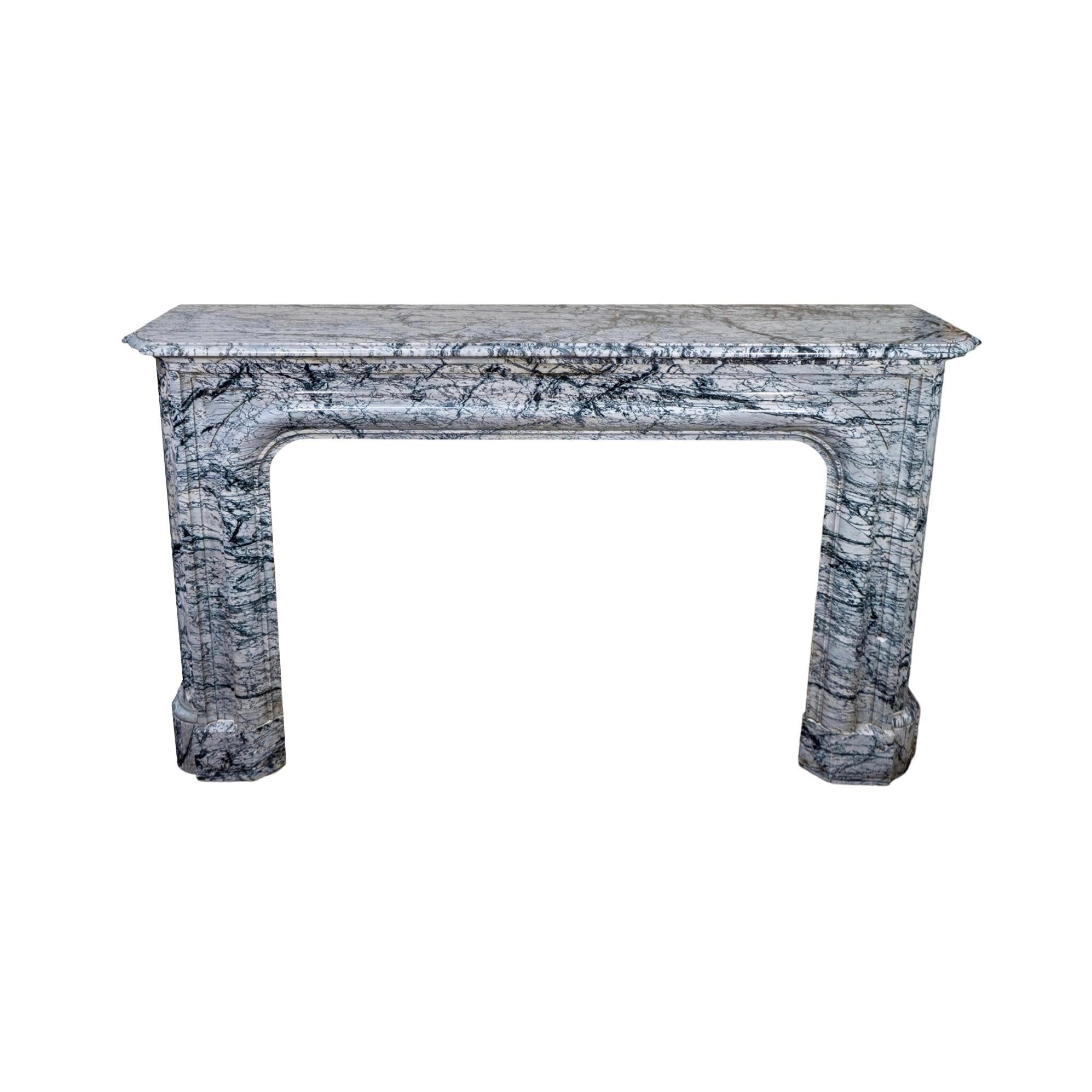 Antique French Bleu Fleuri Marble Mantel In Good Condition For Sale In Dallas, TX