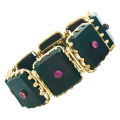 Antique French Bloodstone and Ruby-Set Gold Bracelet