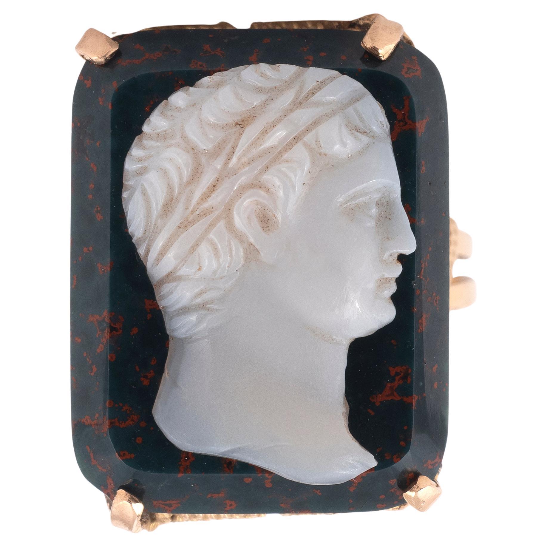 Napoleon III Antique French Bloodstone Cameo Ring For Sale