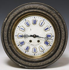 Antique French Blue and White Enamel Napoleon III Period Wall Clock