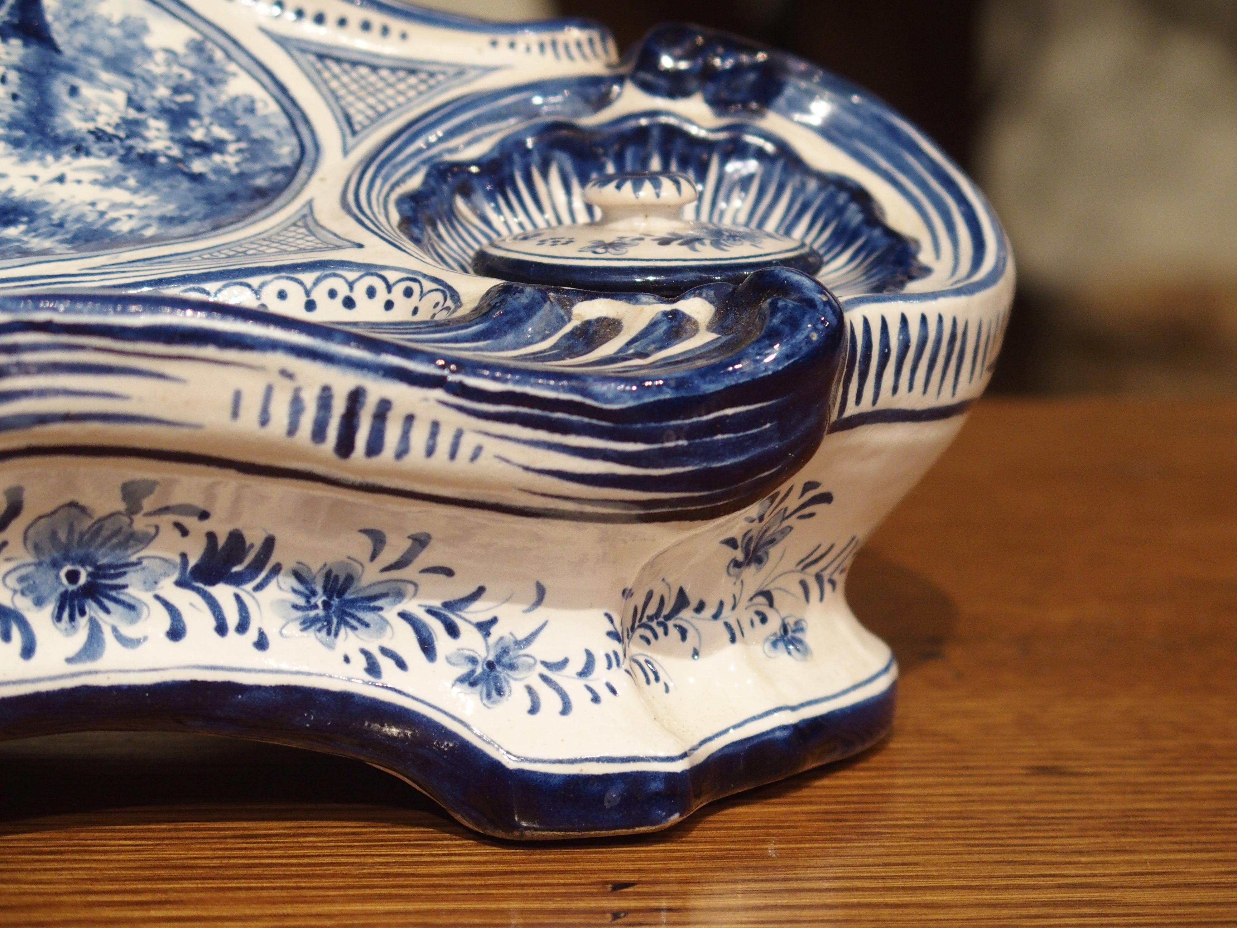 Antique French Blue and White Faience Inkwell, circa 1900 In Good Condition In Dallas, TX