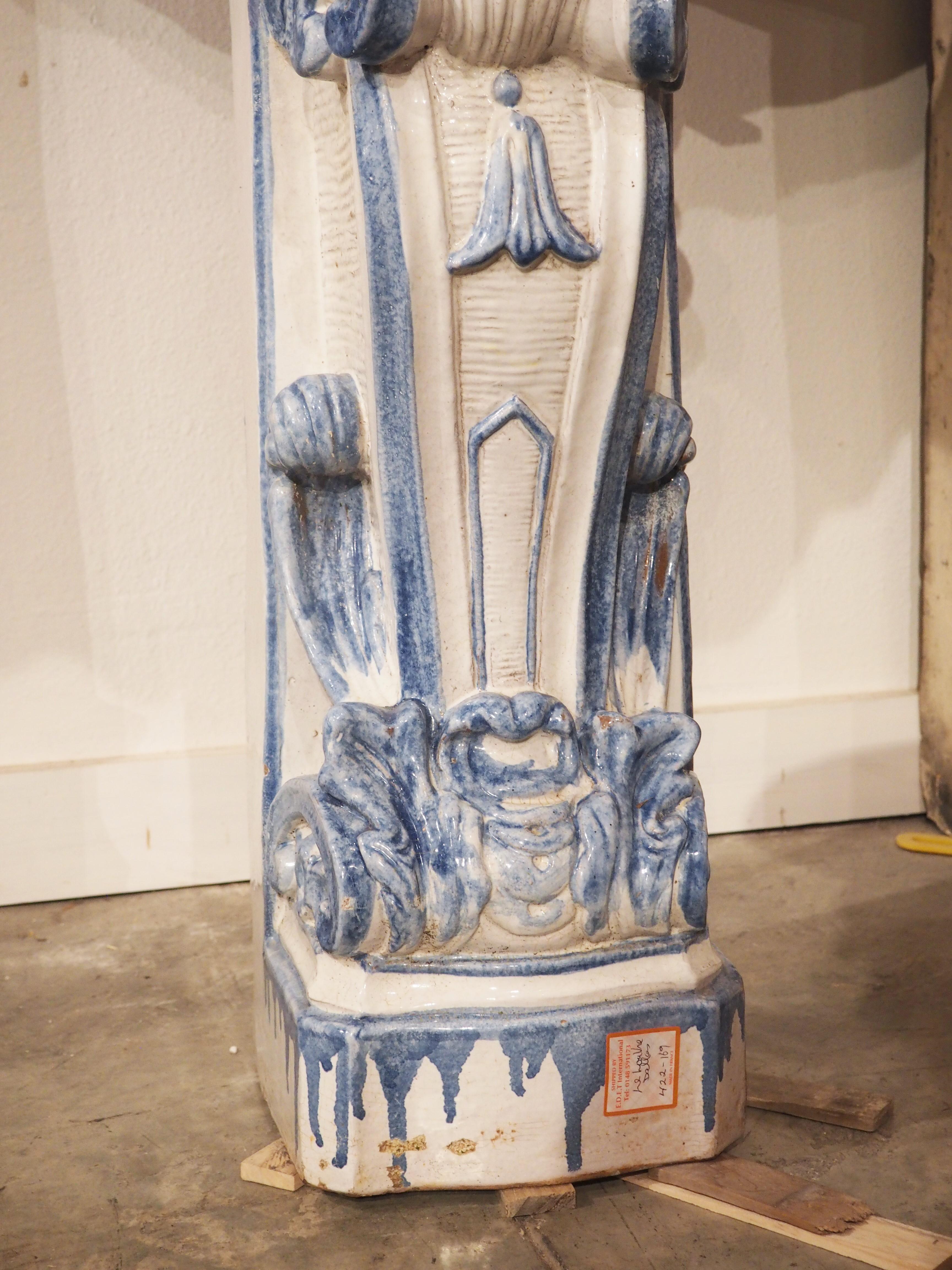 Antique French Blue and White Faience Interior Wall Fountain, circa 1880 For Sale 4