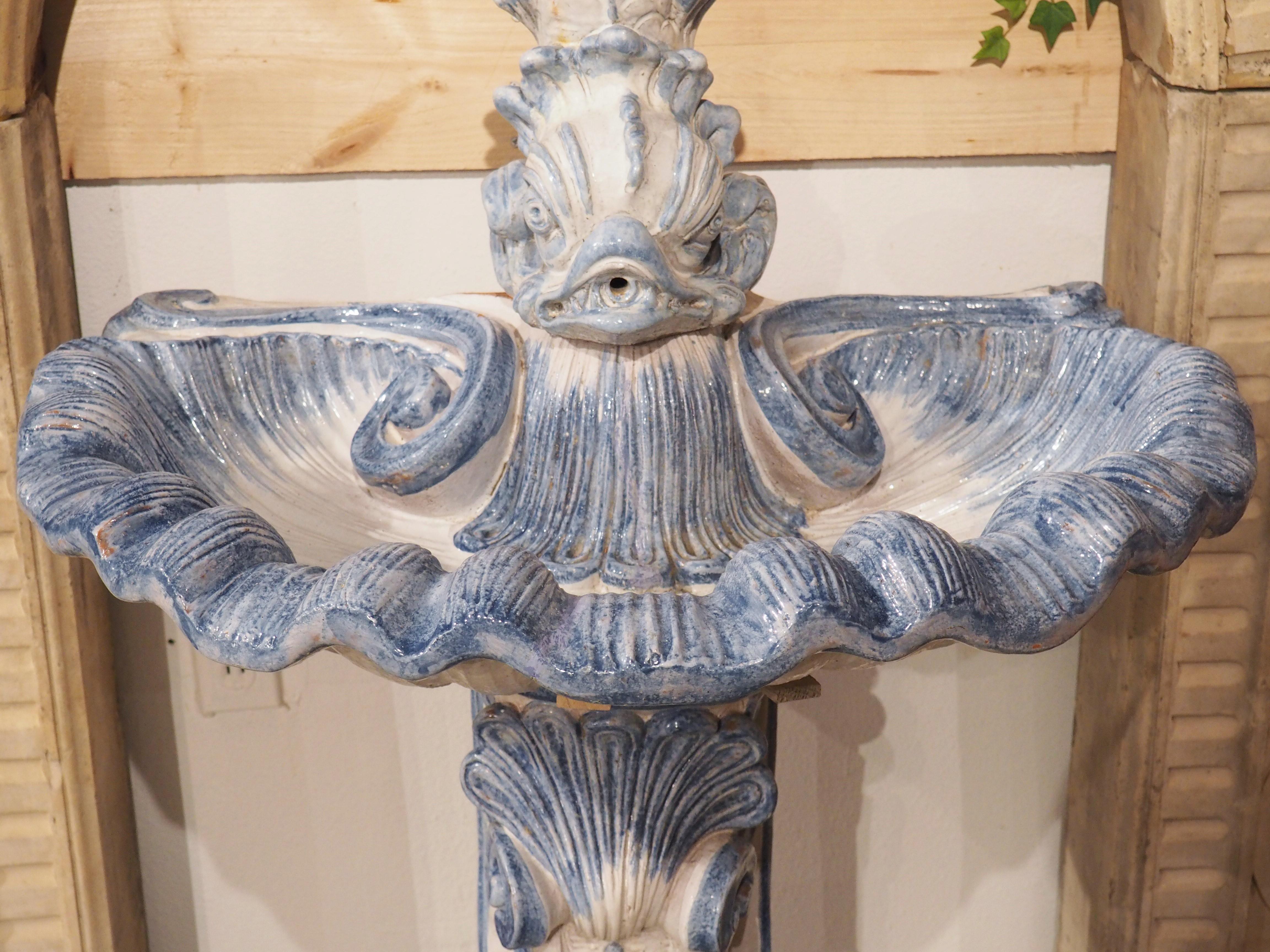 Antique French Blue and White Faience Interior Wall Fountain, circa 1880 In Good Condition For Sale In Dallas, TX