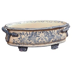 Antique French Blue and White Faience Jardiniere, C. 1900