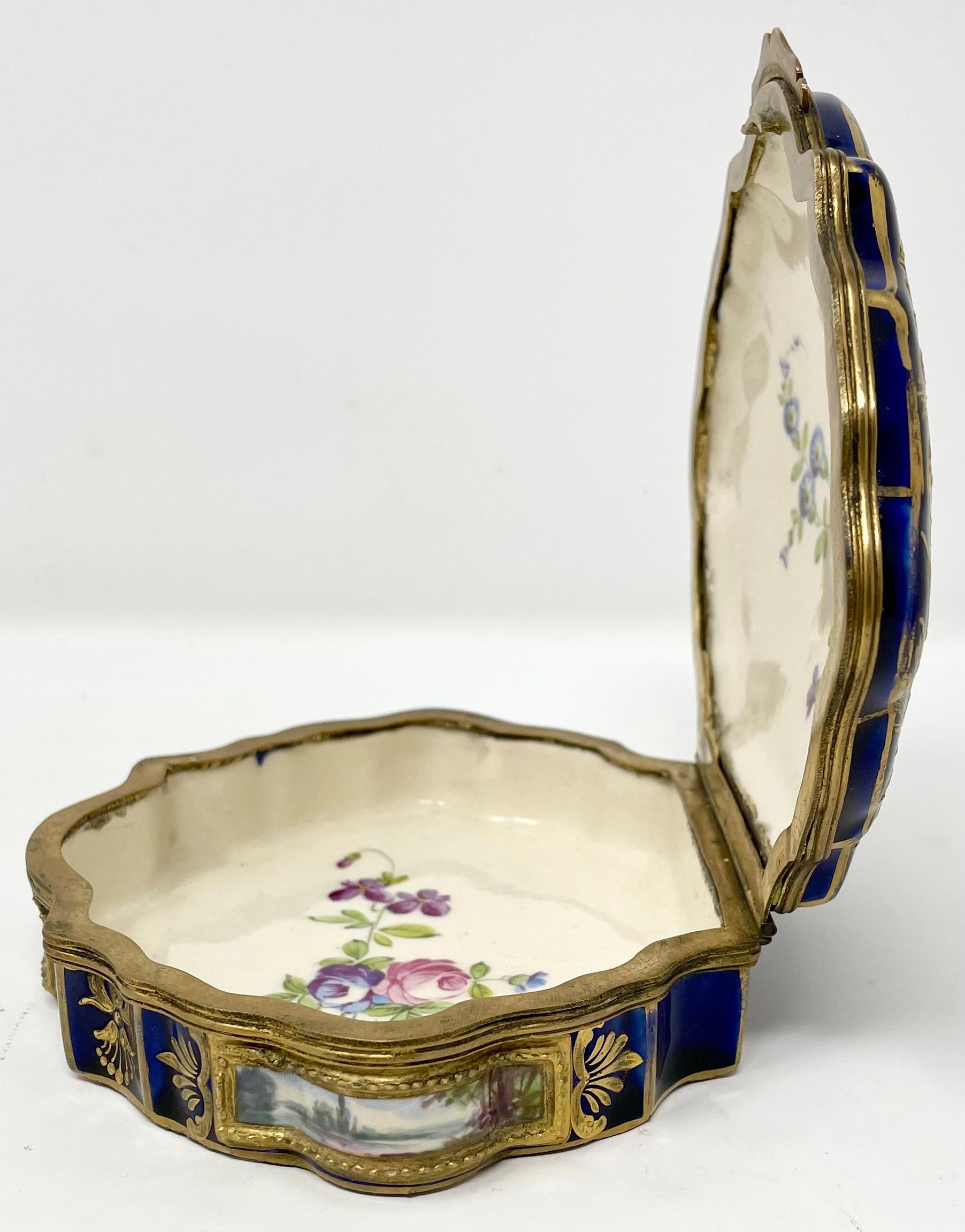 Antique French Blue & Gold Sevres Porcelain Napoleon Painted Box, Circa 1890. For Sale 5