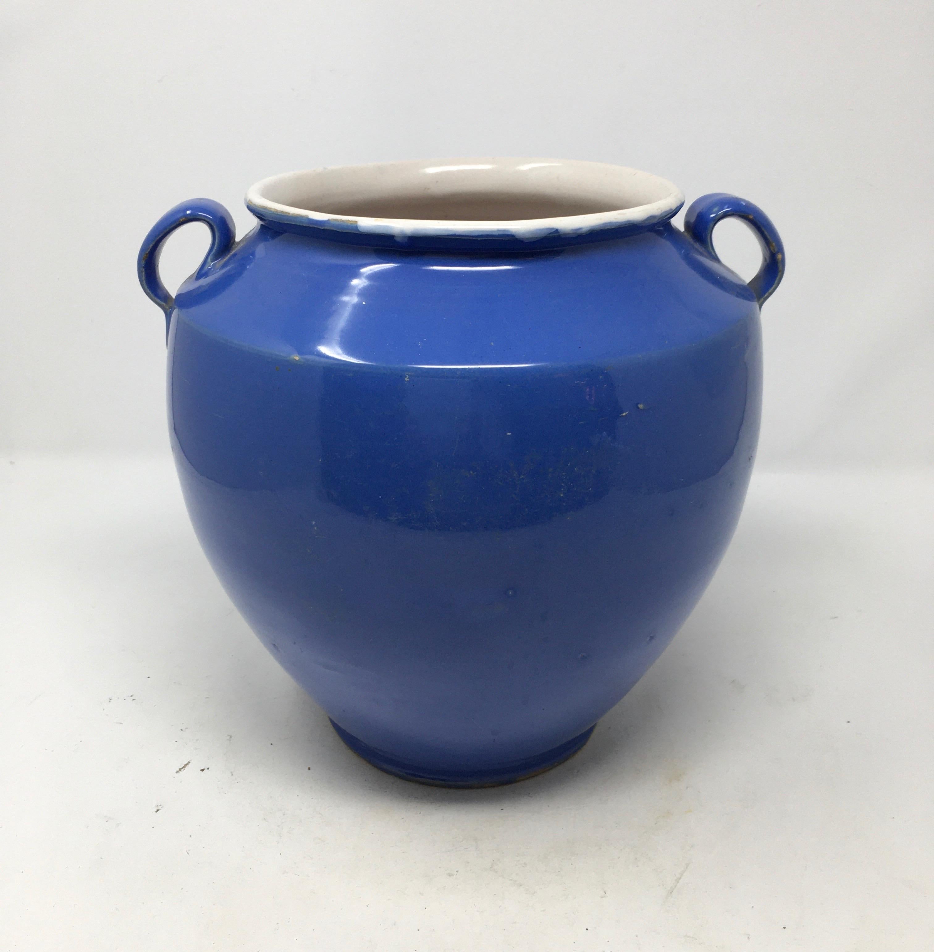 19th Century Antique French Blue Handled Confit Pot