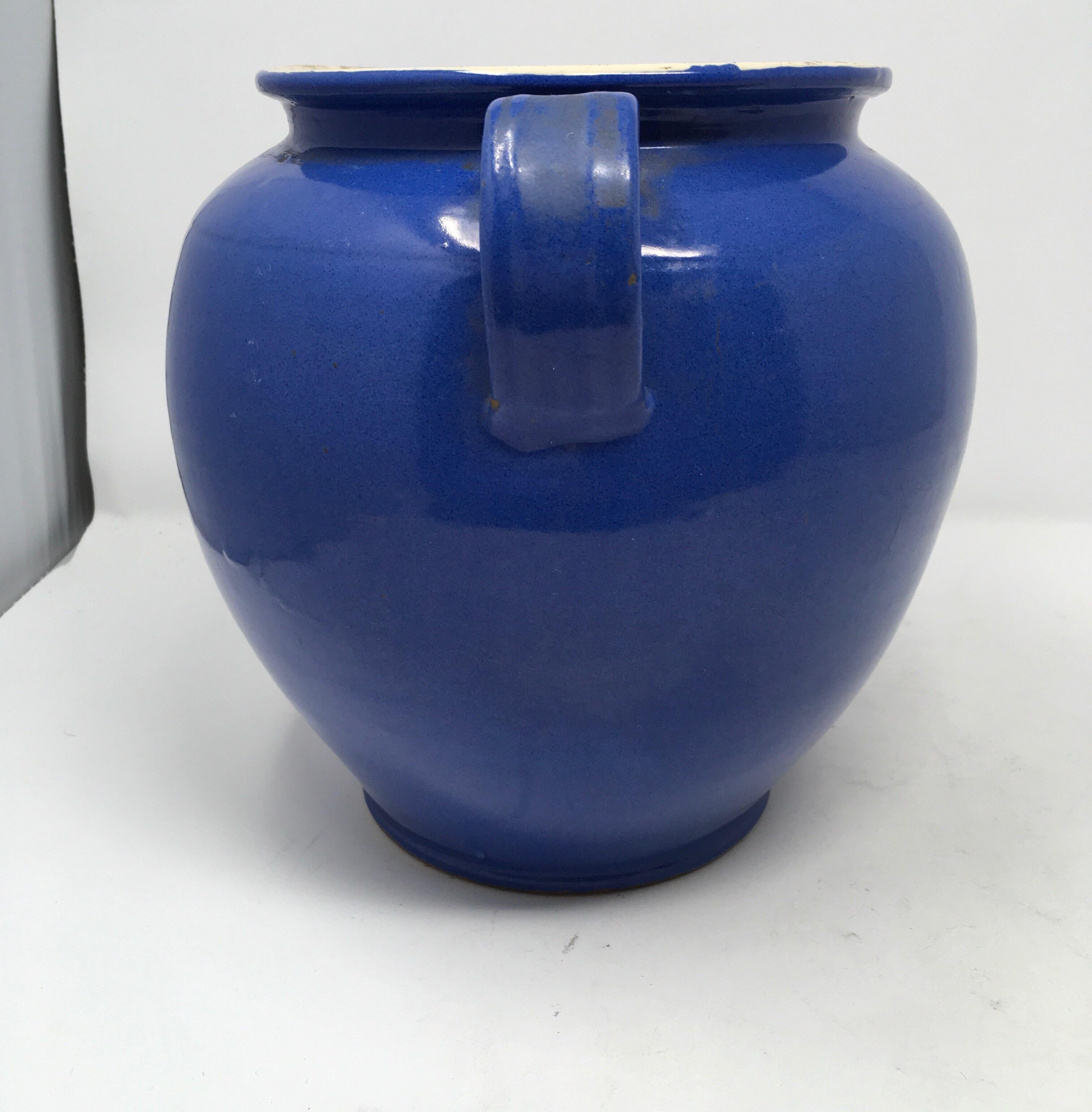 19th Century Antique French Blue Handled Confit Pot