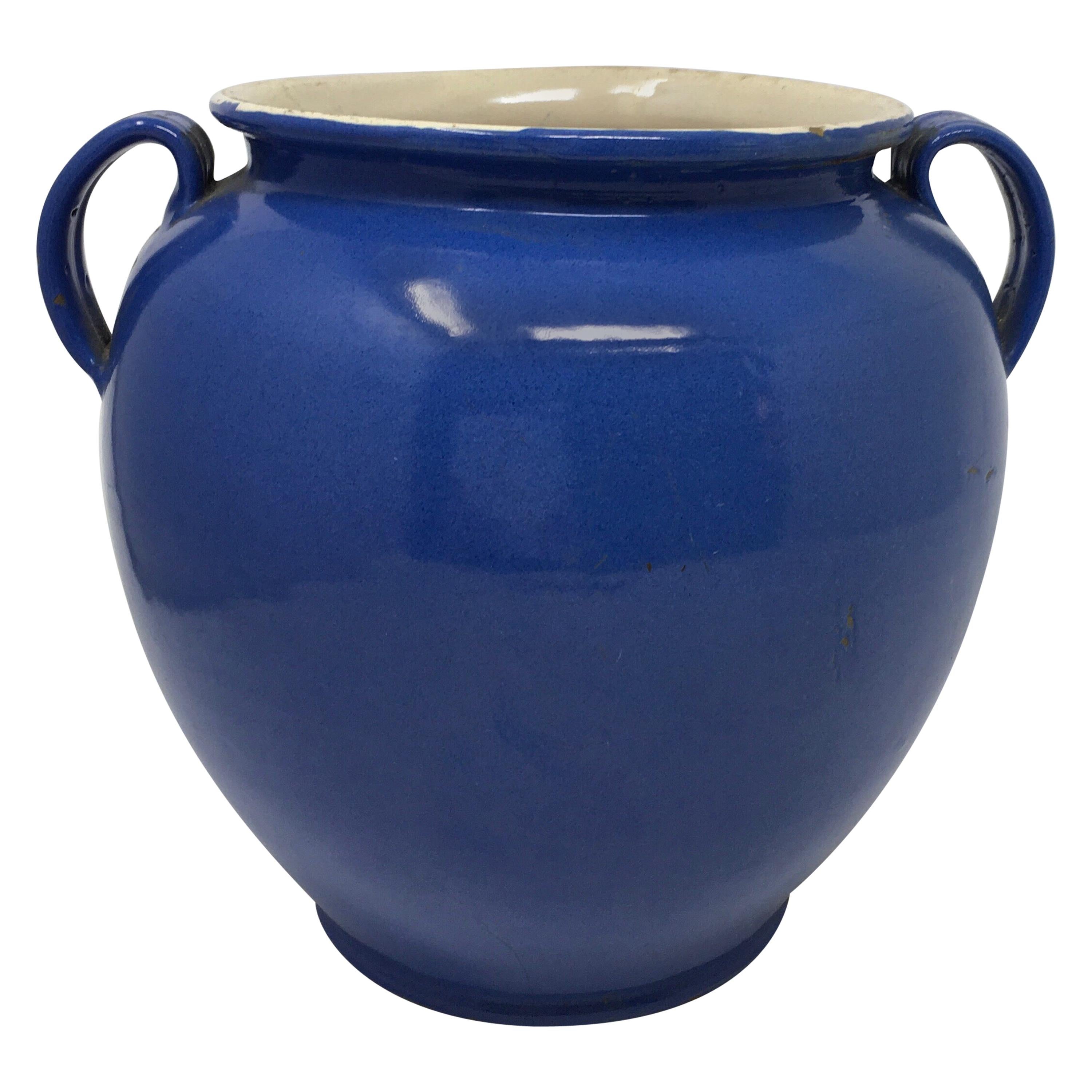 Antique French Blue Handled Confit Pot