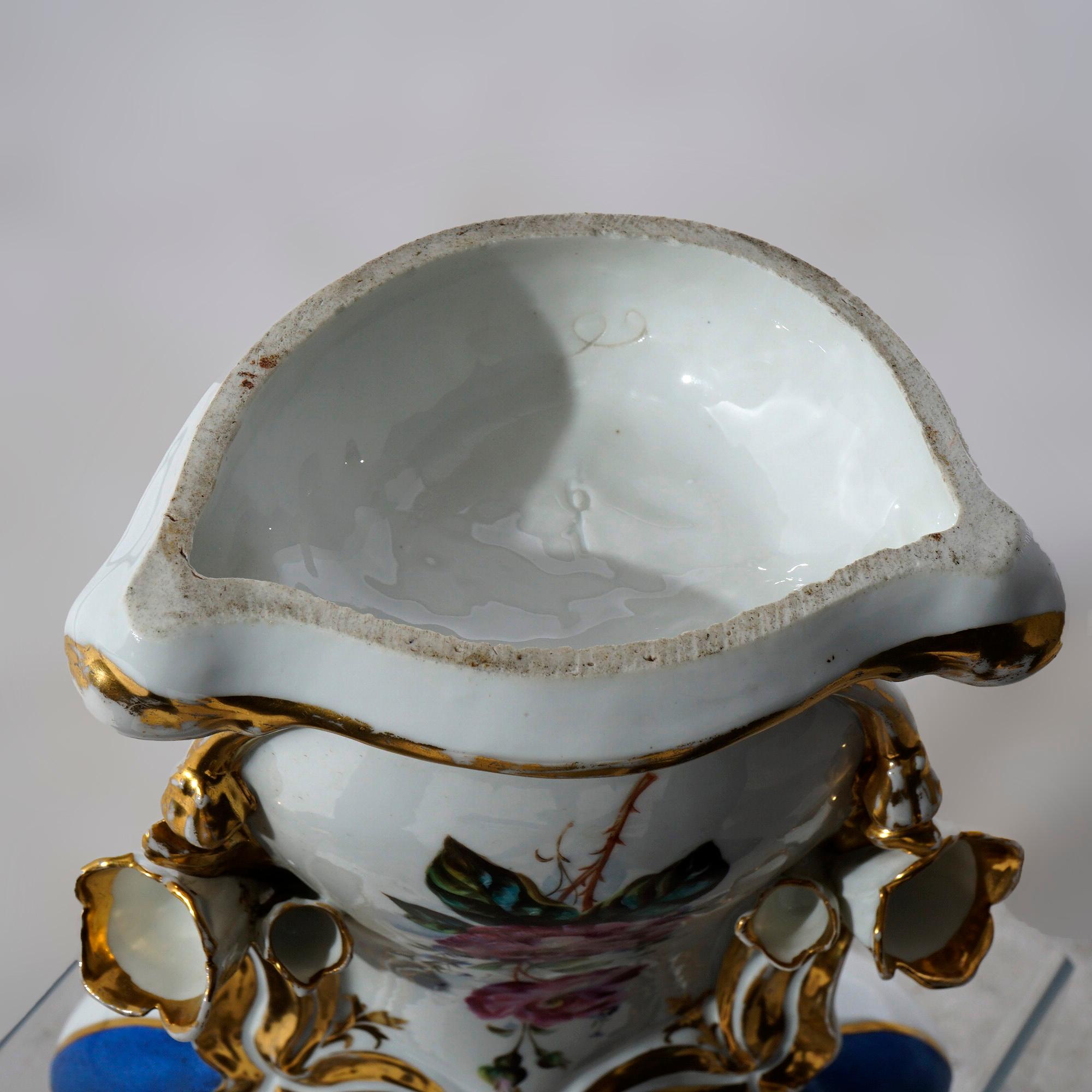 Antique French Blue Old Paris Porcelain Hand Painted & Gilt Floral Vase 19th C For Sale 6