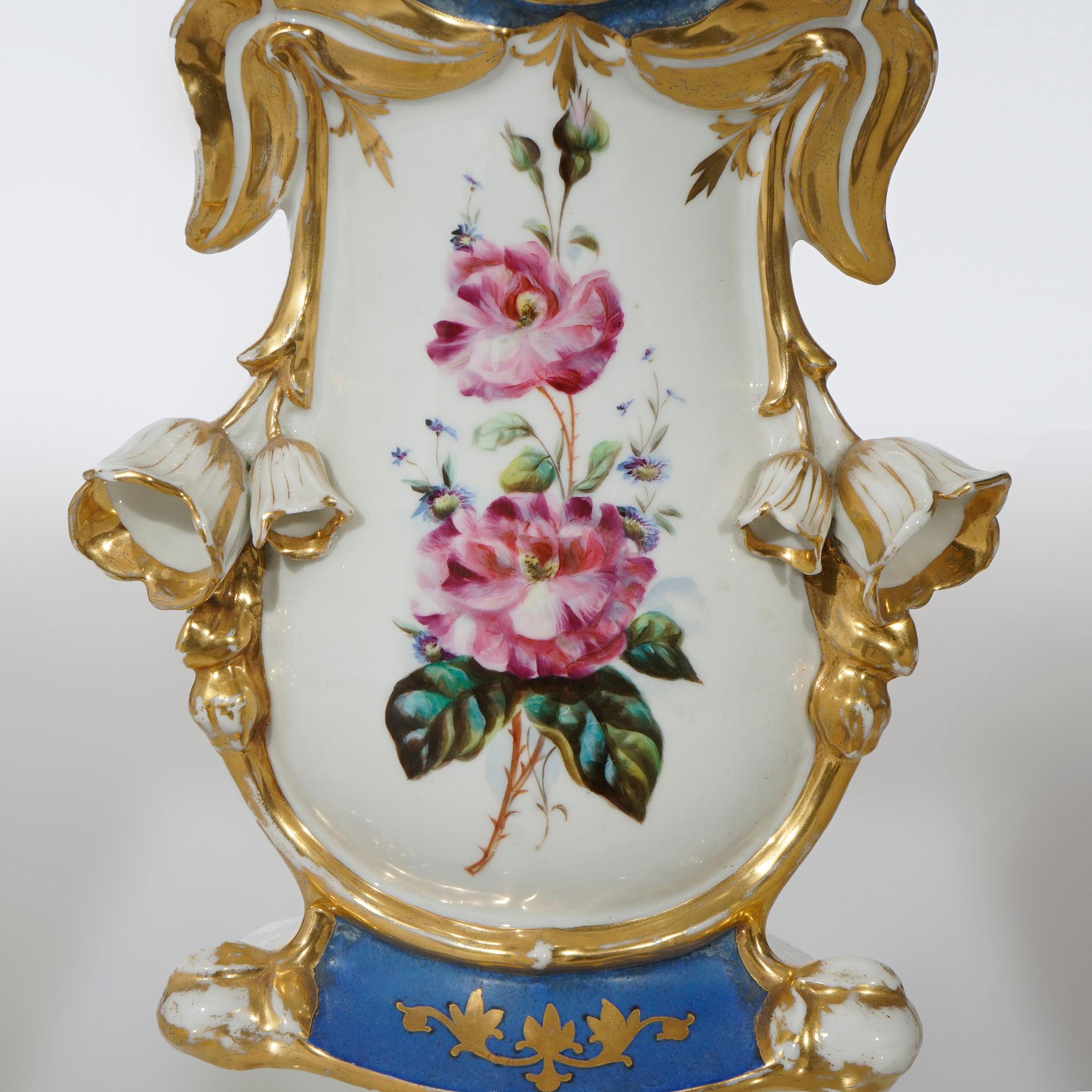 Antique French Blue Old Paris Porcelain Hand Painted & Gilt Floral Vase 19th C For Sale 1