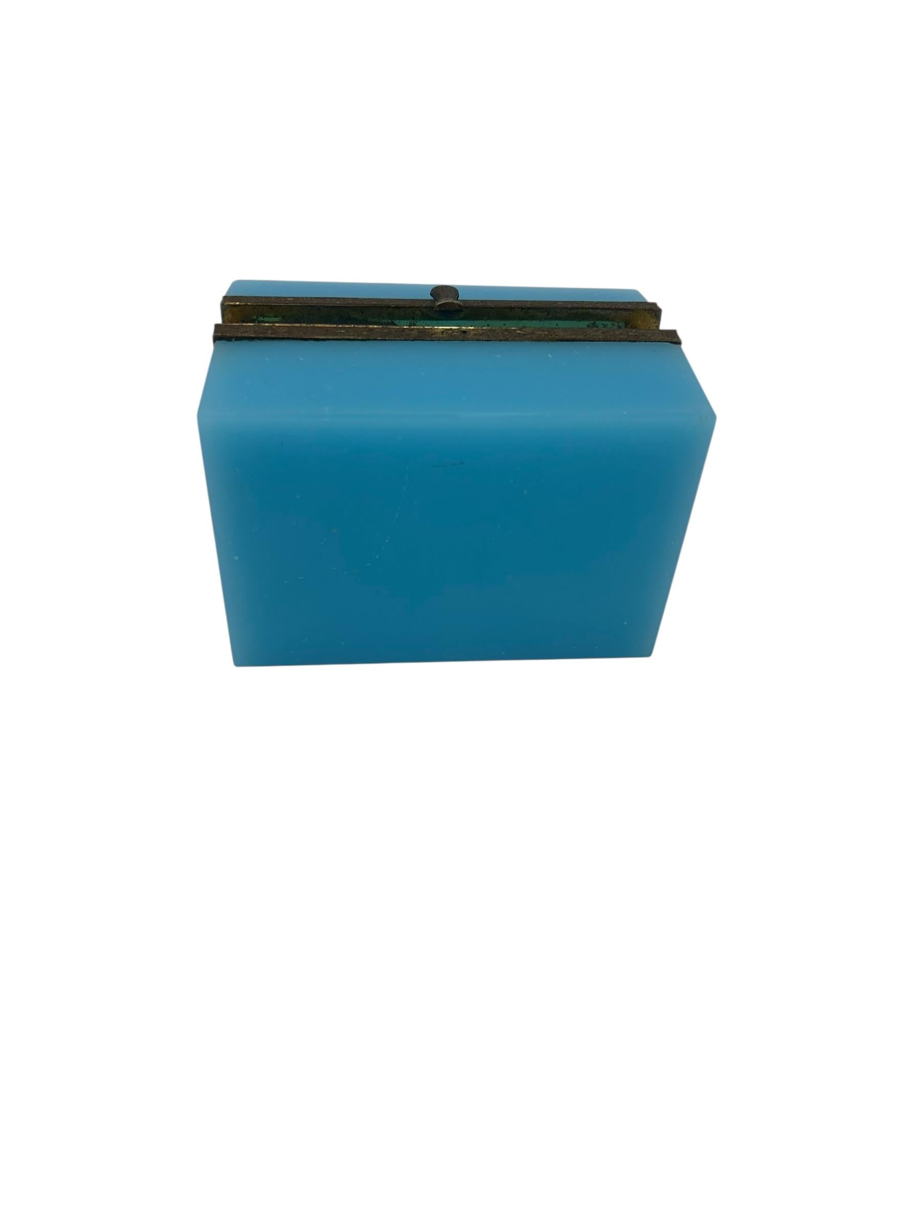 Opaline Glass Antique French Blue Opaline Box For Sale